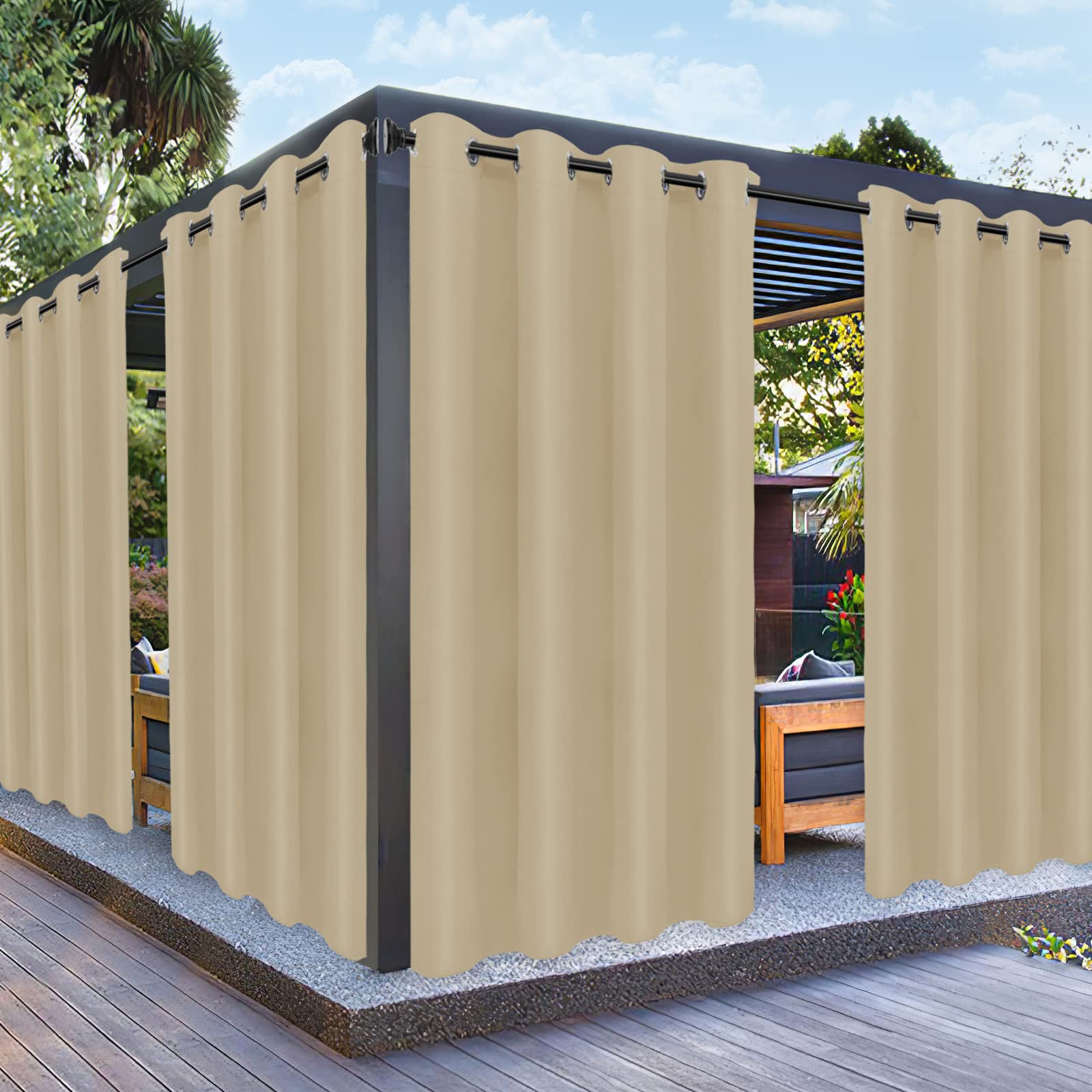 PureFit Outdoor Curtains for Patio Waterproof Weatherproof, UV Resistant Outside Curtains for Gazebo, Front Porch, Pergola, Sun Blocking Privacy Curtain, 52 x 84 inch, 1 Panel, Camel