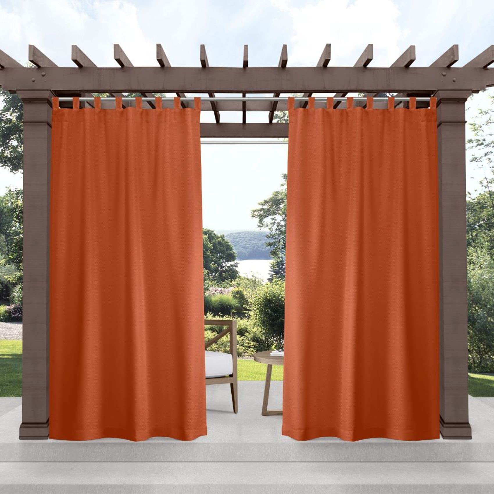 Exclusive Home Cabana Solid Indoor/Outdoor Light Filtering Hook-and-Loop Tab Top Curtain Panel Pair, 54"x96", Vanilla
