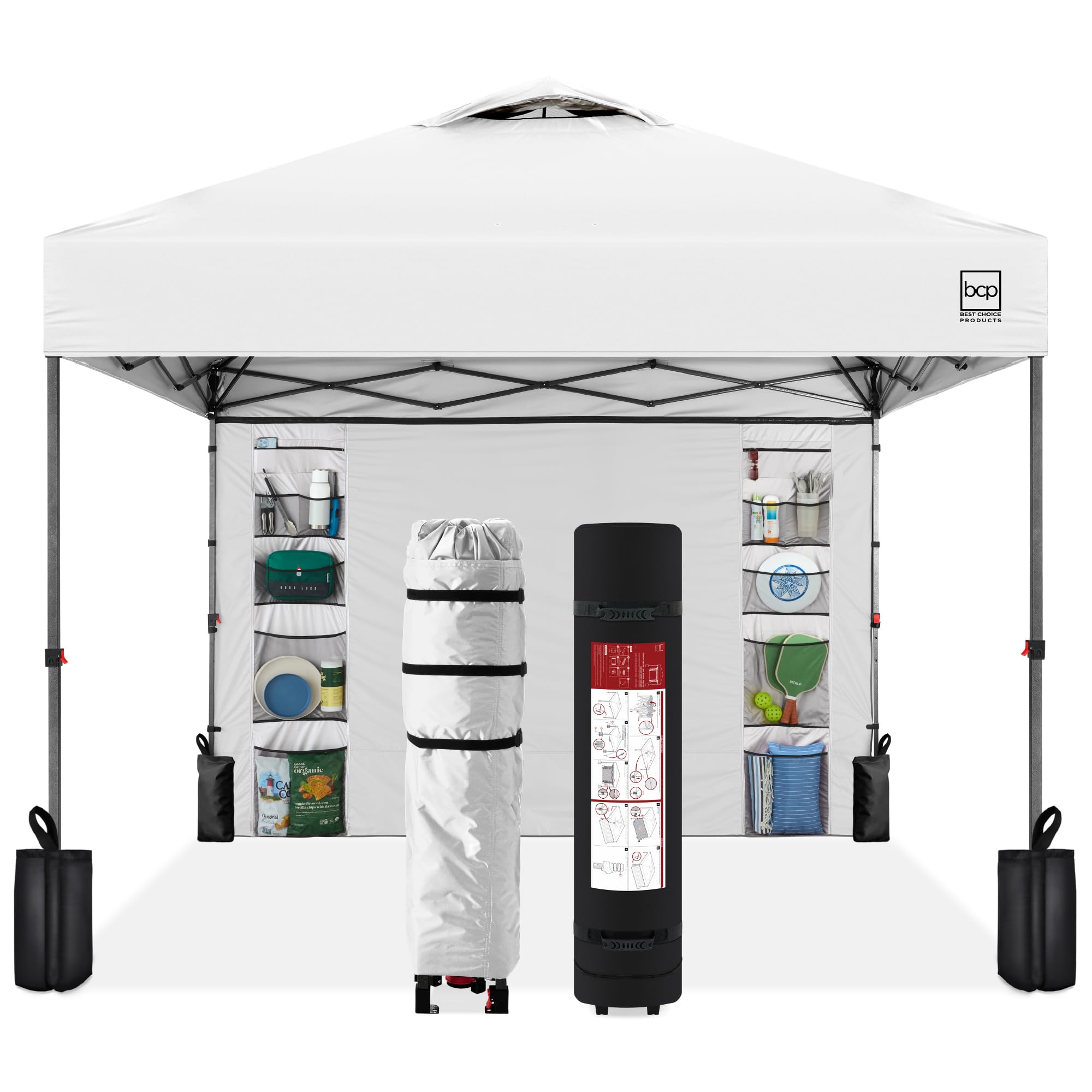 Best Choice Products 10x10ft Pop Up Canopy Tent, Outdoor Shade, 1 Person 1 Minute Set Up, Carry Case, 4 Weight Bags - White