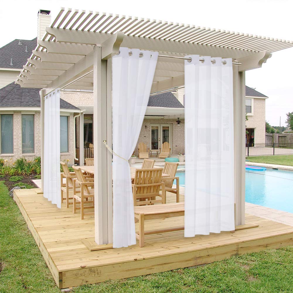 NICETOWN 2 Panels Voile Sheer Patio Outdoor Curtains 108" L Waterproof, Rustproof Grommet Light Filtering Indoor Outdoor Sheer Curtain Drapes for Cabana/Arbor, Ivory, W54 x L108