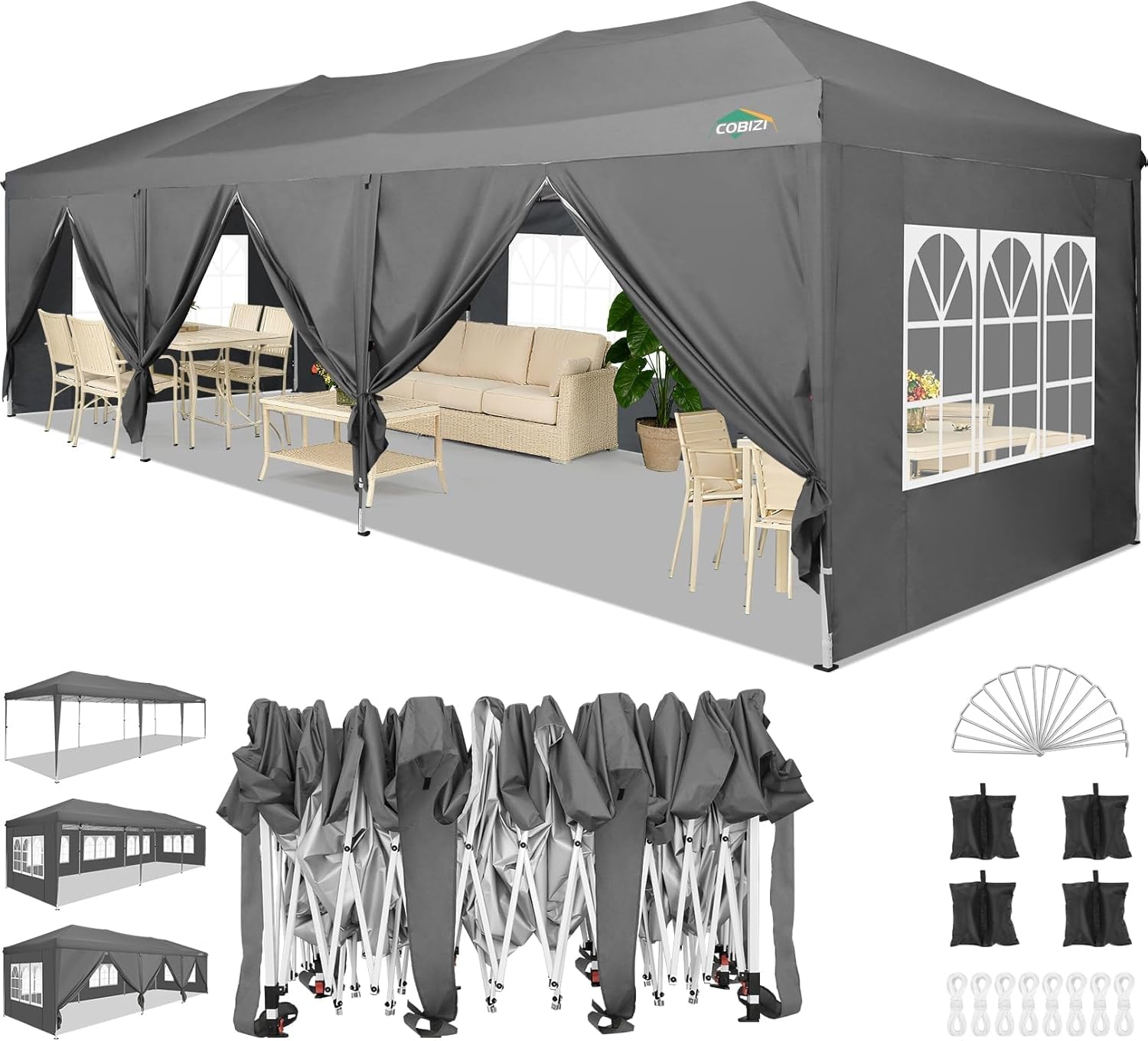 COBIZI 10x20 FT Pop up Canopy Tent with Sidewalls, Party Tents for Parties, Carpas para Fiestas, Easy Set Large Outdoor Popup Patio Gazebo for Backyard,Weddings,Vendor,Commercial Event,White (Upgrade)