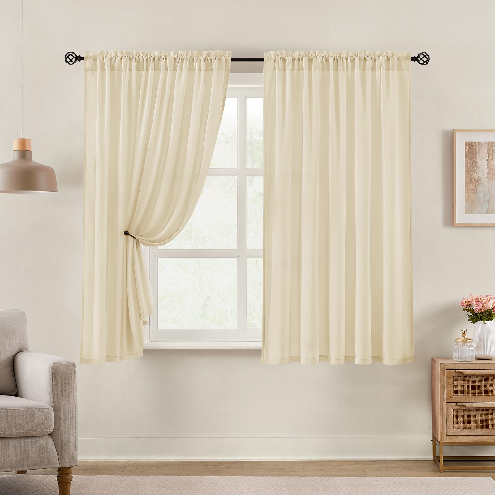 HOMEIDEAS Non-See-Through White Privacy Semi Sheer Curtains 84 Inches Long 2 Panels Set Light Filtering Curtains for Living Room Bedroom Outdoor Drapes, W52xL84