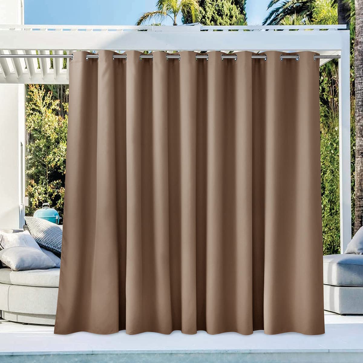 NICETOWN Outdoor Curtains for Patio Waterproof 95" L, Blackout Gazebo Curtain for Pergola/Porch Weatherproof, UV & Privacy Protection Outside Drape, 52" Wide, 1 Panel, Biscotti Beige
