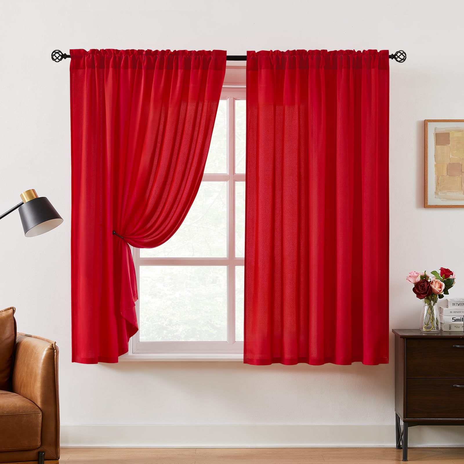 HOMEIDEAS Non-See-Through White Privacy Semi Sheer Curtains 84 Inches Long 2 Panels Set Light Filtering Curtains for Living Room Bedroom Outdoor Drapes, W52xL84