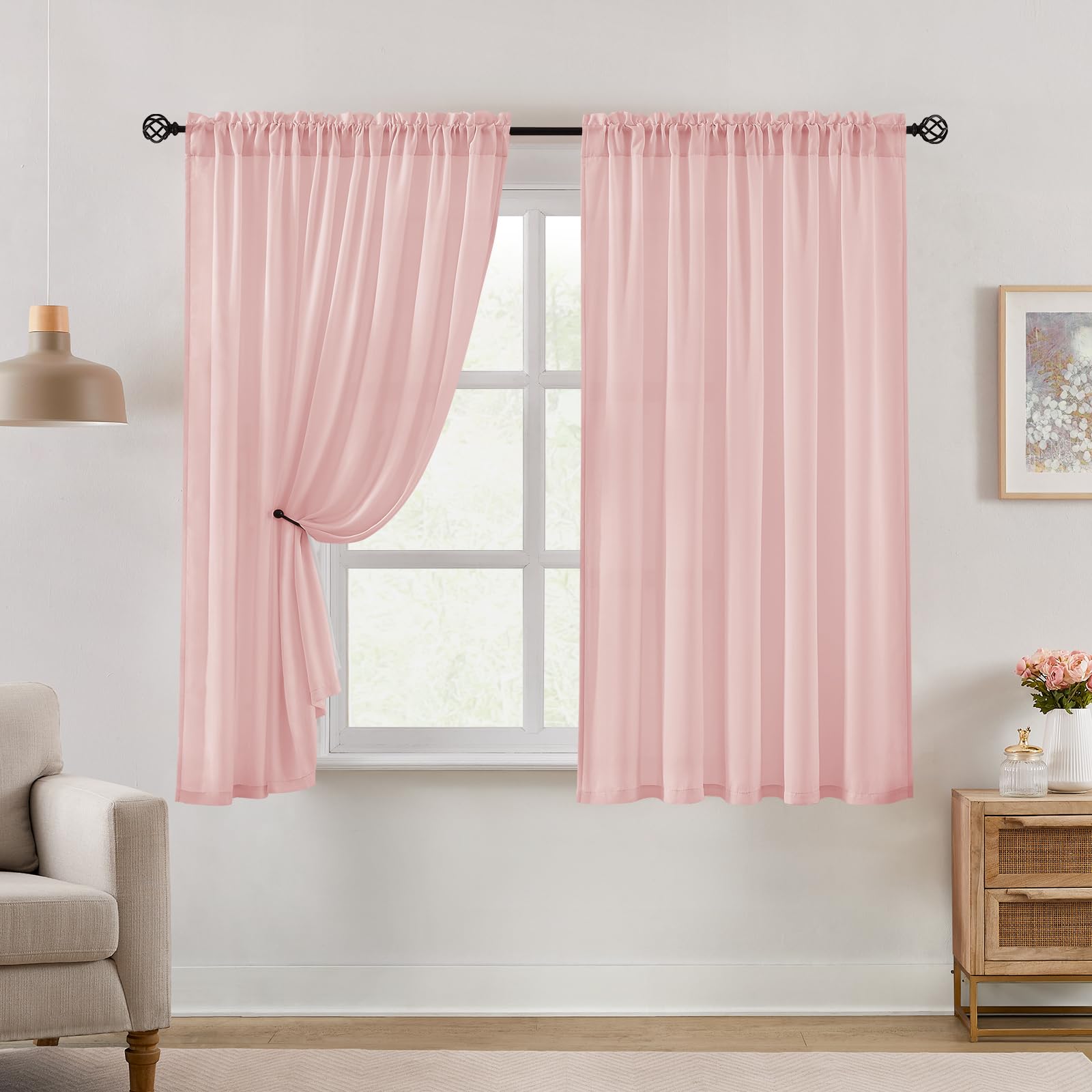 HOMEIDEAS Non-See-Through White Privacy Semi Sheer Curtains 84 Inches Long 2 Panels Set Light Filtering Curtains for Living Room Bedroom Outdoor Drapes, W52xL84
