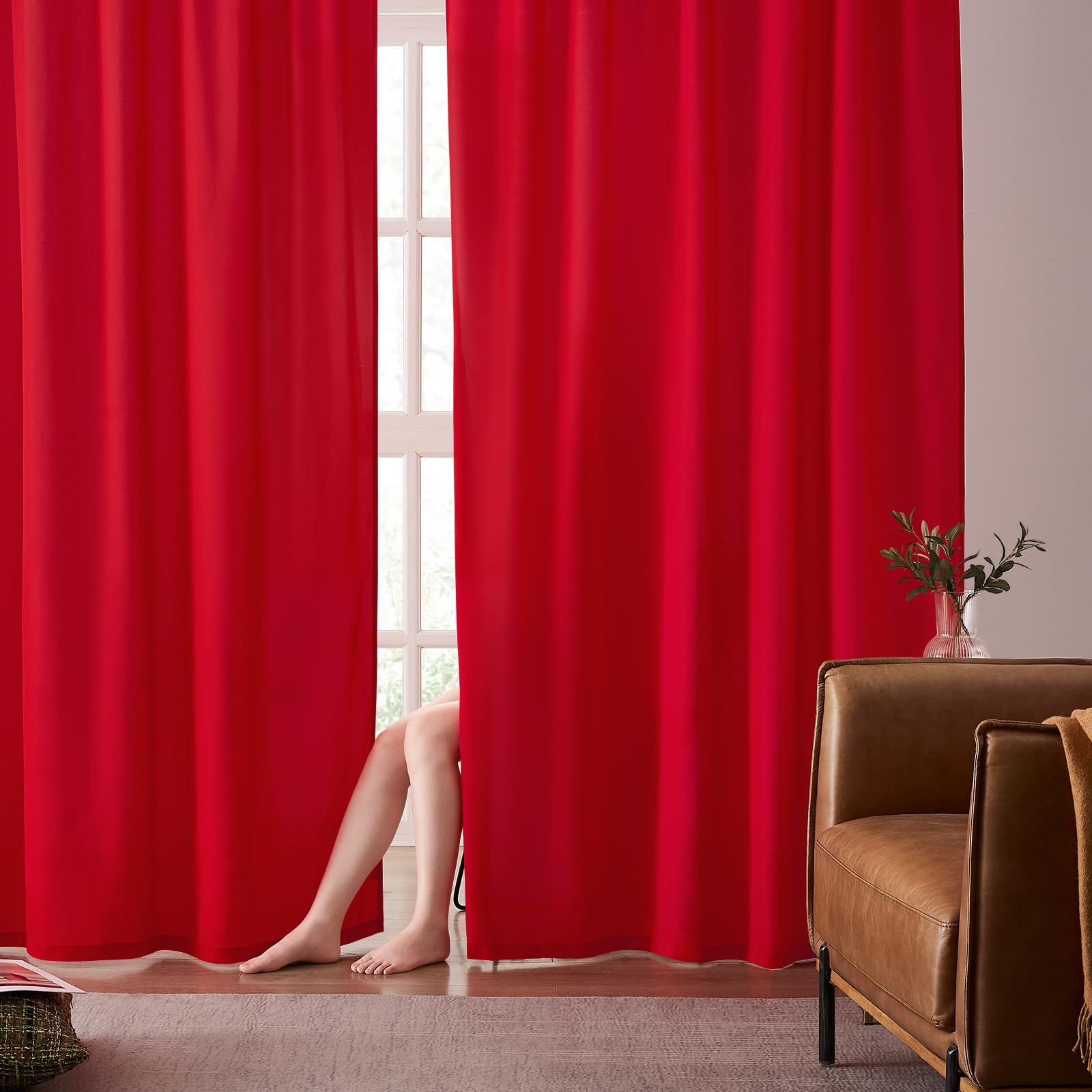 HOMEIDEAS Non-See-Through White Privacy Semi Sheer Curtains 84 Inches Long 2 Panels Set Light Filtering Curtains for Living Room Bedroom Outdoor Drapes, W52xL84