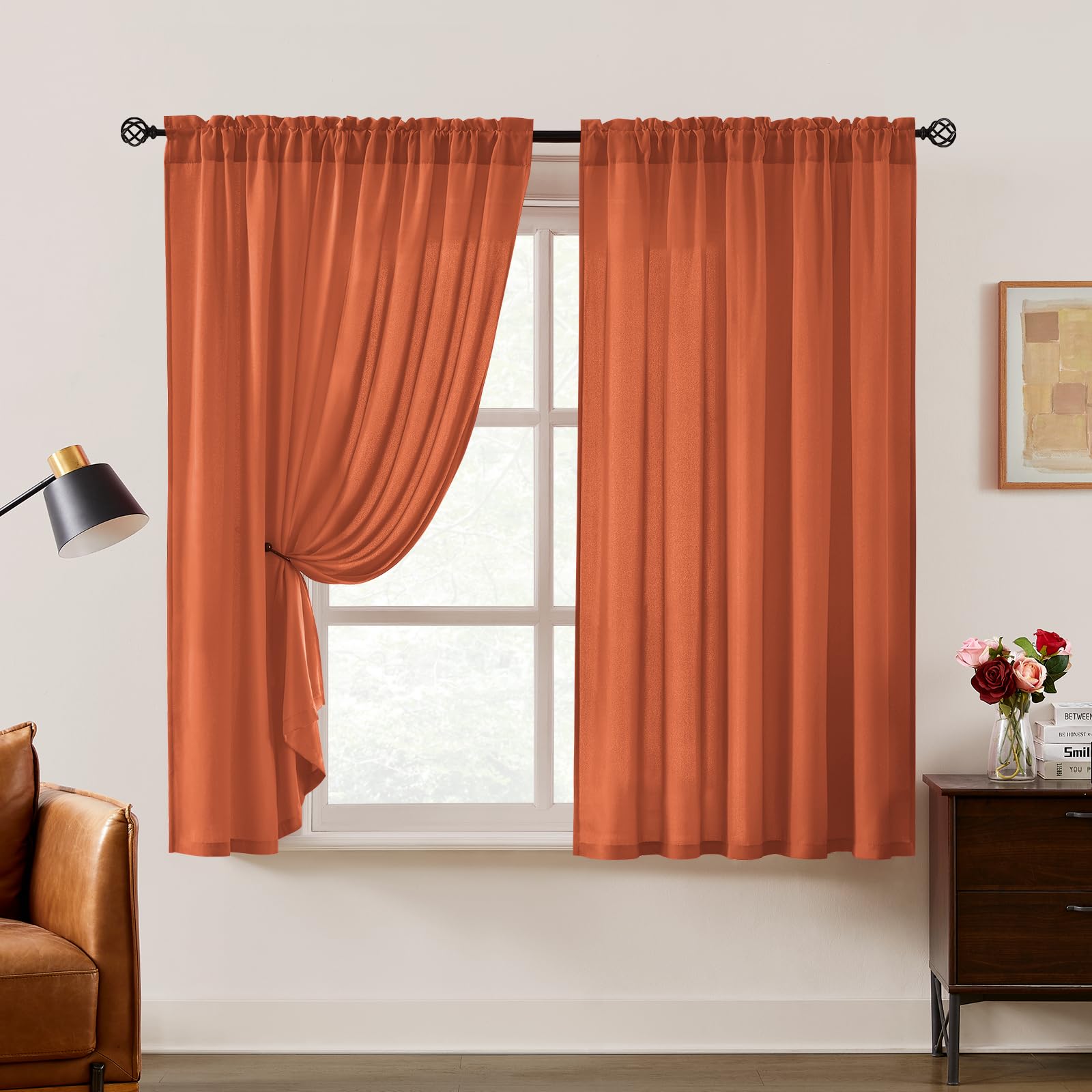 HOMEIDEAS Non-See-Through White Privacy Semi Sheer Curtains 84 Inches Long 2 Panels Set Light Filtering Curtains for Living Room Bedroom Outdoor Drapes, W52xL84