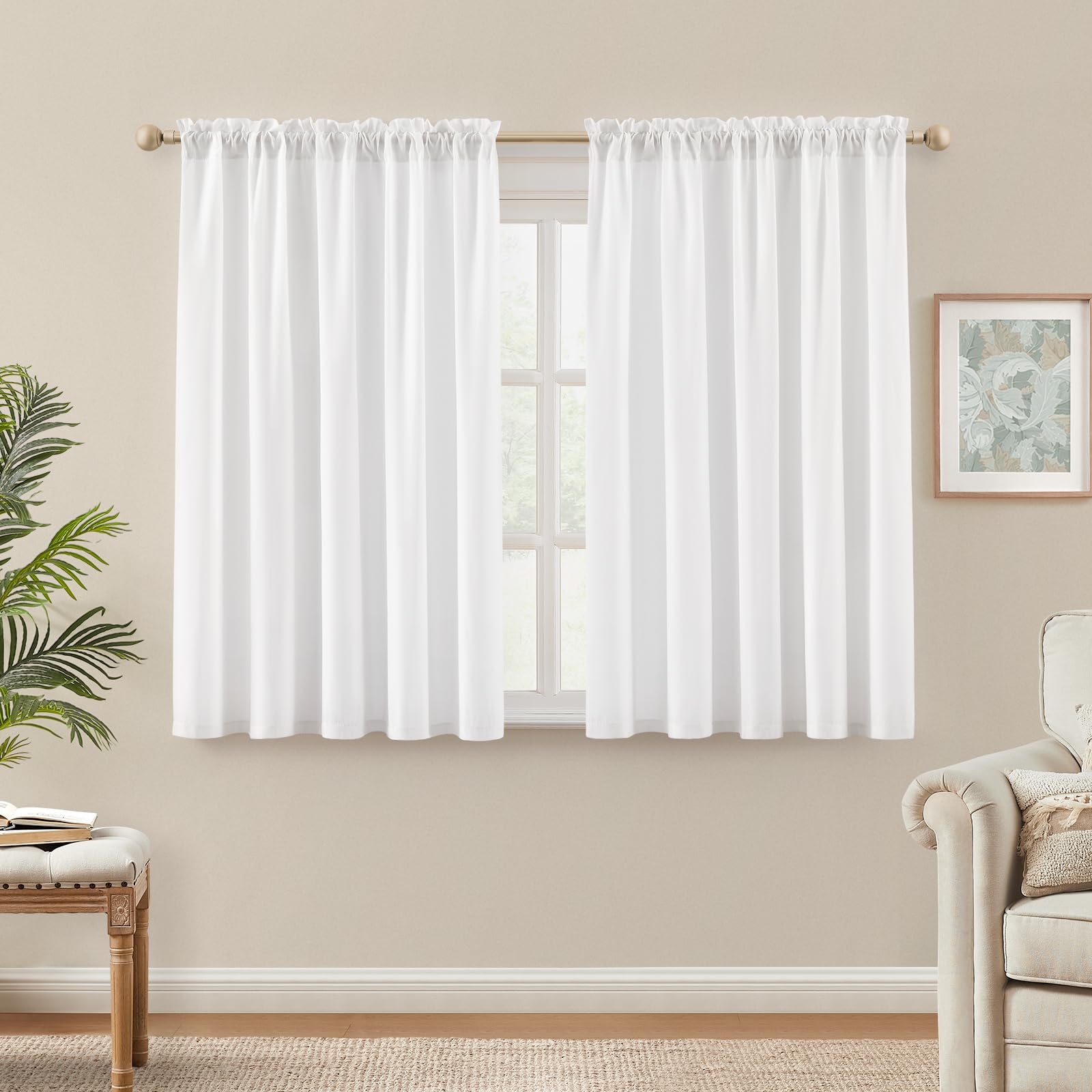 HOMEIDEAS Non-See-Through White Privacy Semi Sheer Curtains 84 Inches Long 2 Panels Set Light Filtering Curtains for Living Room Bedroom Outdoor Drapes, W52xL84