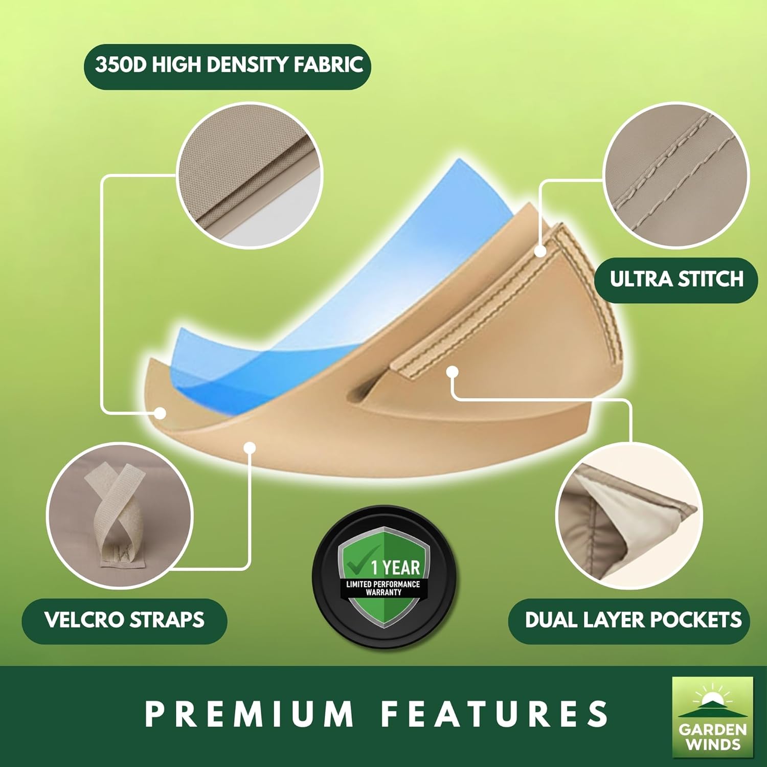Garden Winds Durable 350 Replacement Canopy Top Compatible with Allen Roth 10' x 12' Gazebo Models GF-12S004B, TPGAZ17-002 - Beige