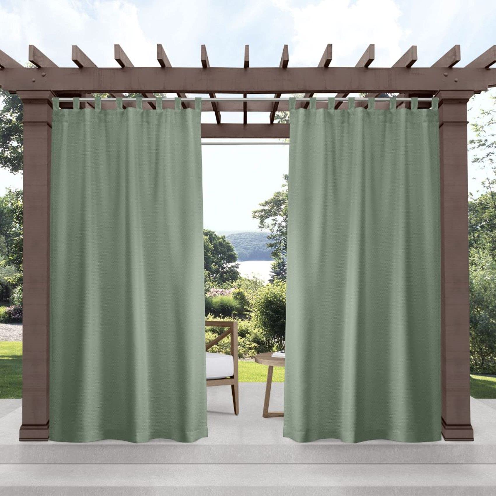 Exclusive Home Cabana Solid Indoor/Outdoor Light Filtering Hook-and-Loop Tab Top Curtain Panel Pair, 54"x63", White
