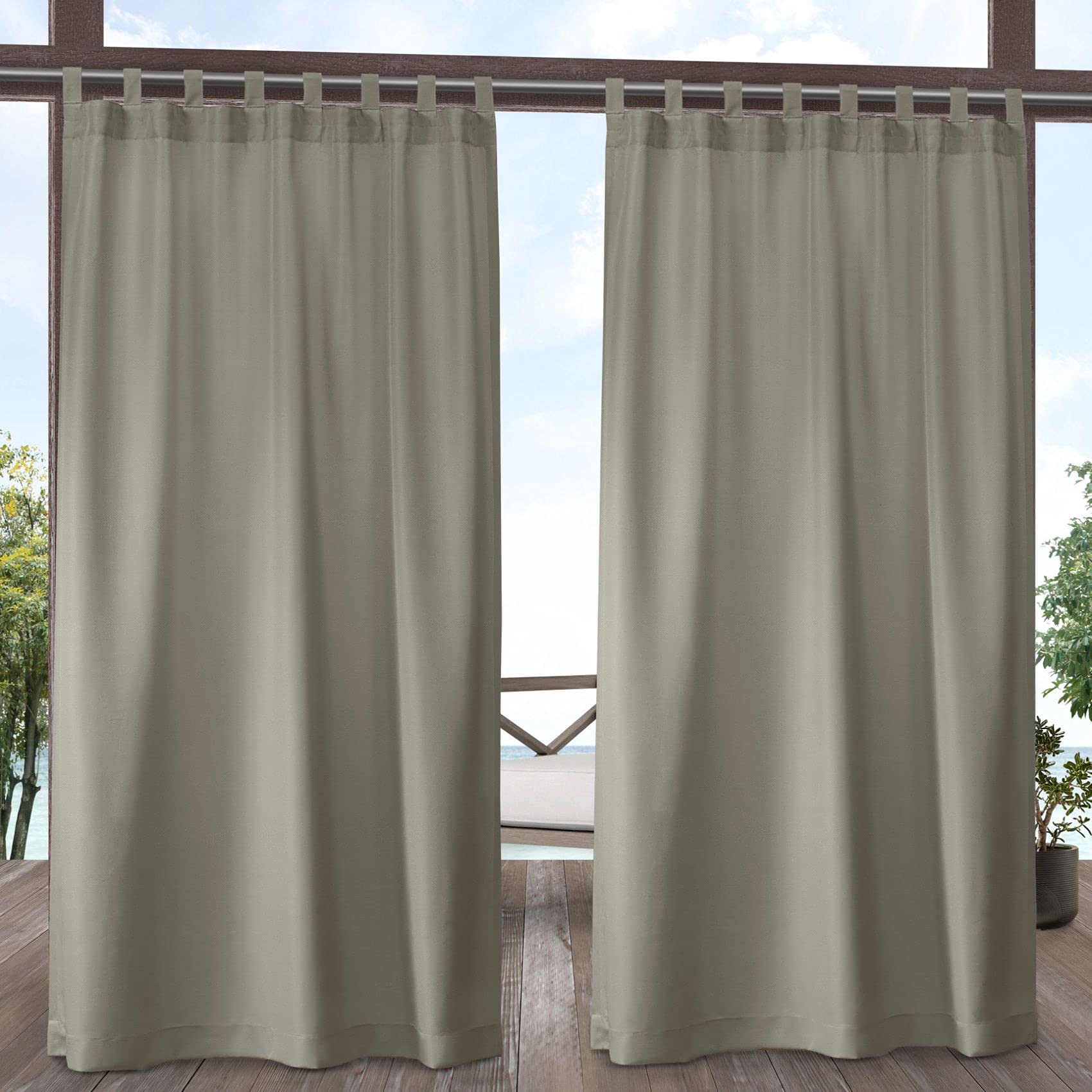 Exclusive Home Cabana Solid Indoor/Outdoor Light Filtering Hook-and-Loop Tab Top Curtain Panel Pair, 54"x96", Vanilla