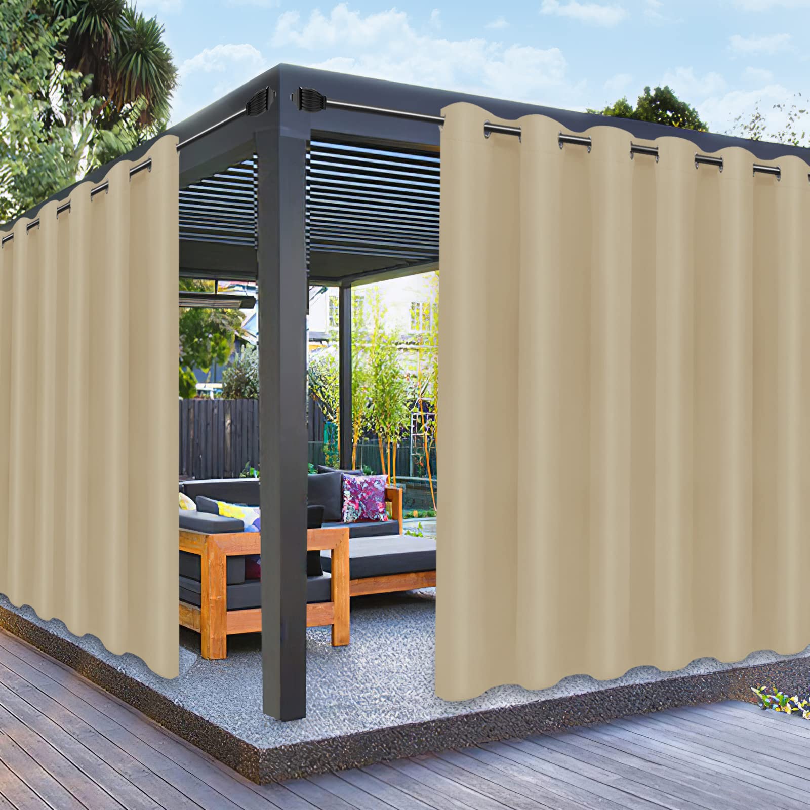 PureFit Outdoor Curtains for Patio Waterproof Weatherproof, UV Resistant Outside Curtains for Gazebo, Front Porch, Pergola, Sun Blocking Privacy Curtain, 52 x 84 inch, 1 Panel, Camel