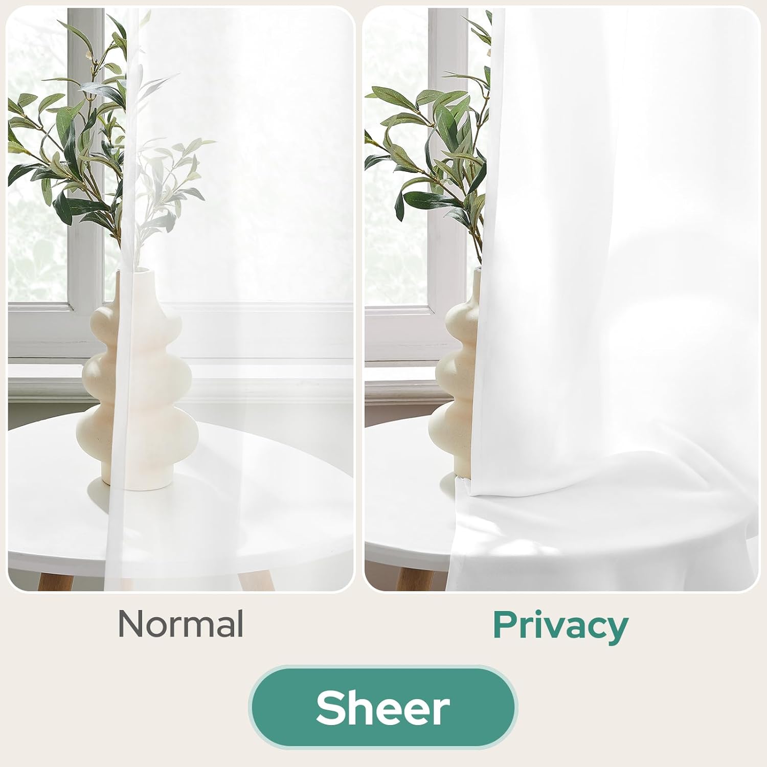 HOMEIDEAS Non-See-Through White Privacy Semi Sheer Curtains 84 Inches Long 2 Panels Set Light Filtering Curtains for Living Room Bedroom Outdoor Drapes, W52xL84