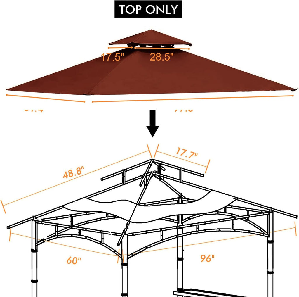 Tanxianzhe Grill Gazebo Replacement Canopy Top Cover 5×8 Double Tiered BBQ Roof ONLY FIT for Gazebo Model L-GG001PST-F (Burgundy)