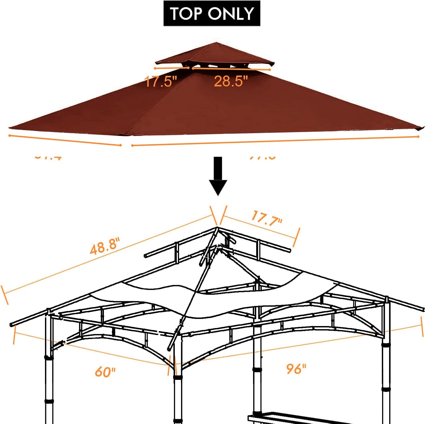 Tanxianzhe Grill Gazebo Replacement Canopy Top Cover 5×8 Double Tiered BBQ Roof ONLY FIT for Gazebo Model L-GG001PST-F (Burgundy)
