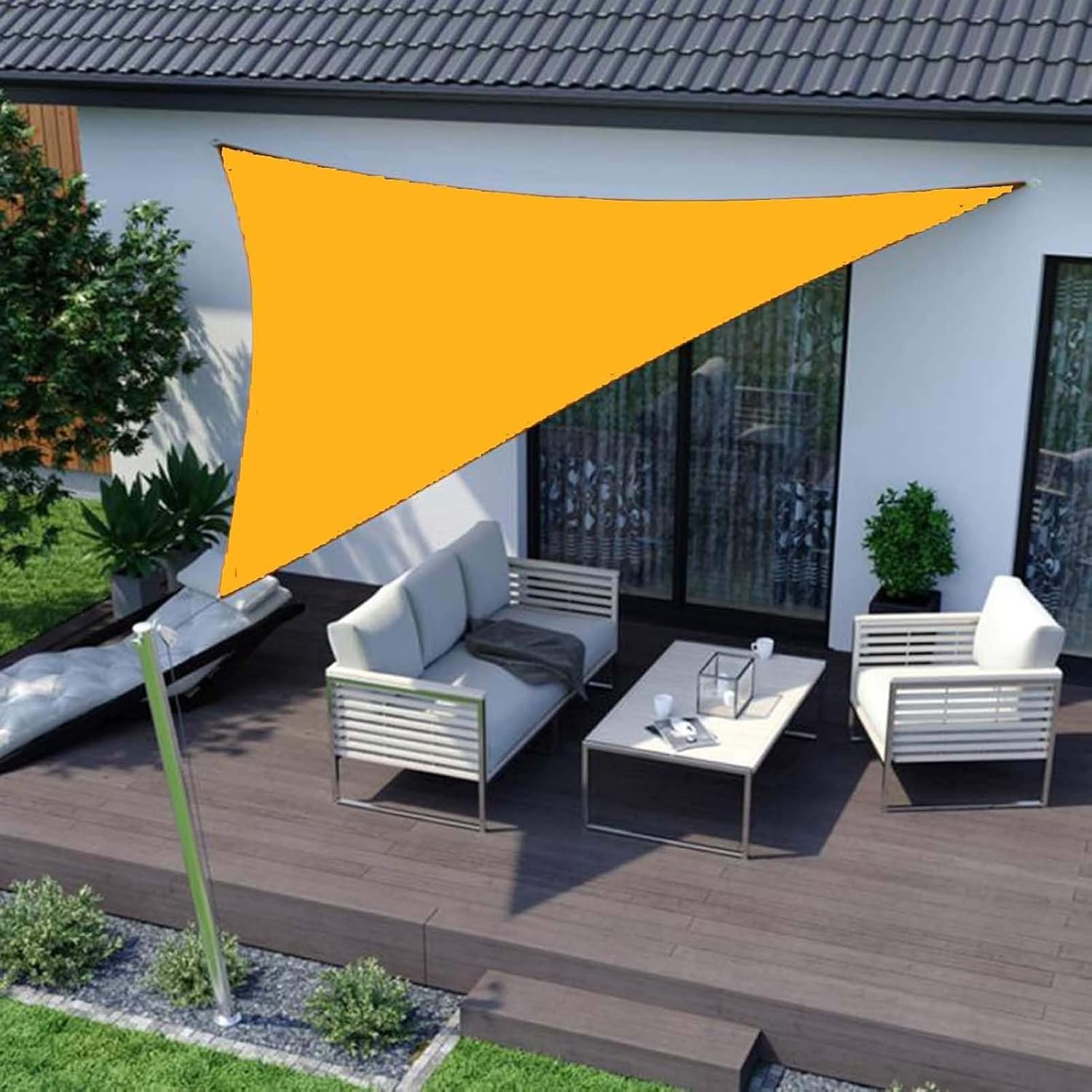 Triangle Waterproof Shade Sail, Heavy Duty Sun Shade Net Awning, UV Resistant Outdoor Canopy, 95% UV Blockage Screen Awning, for Patio, Porch, Pool, Garden