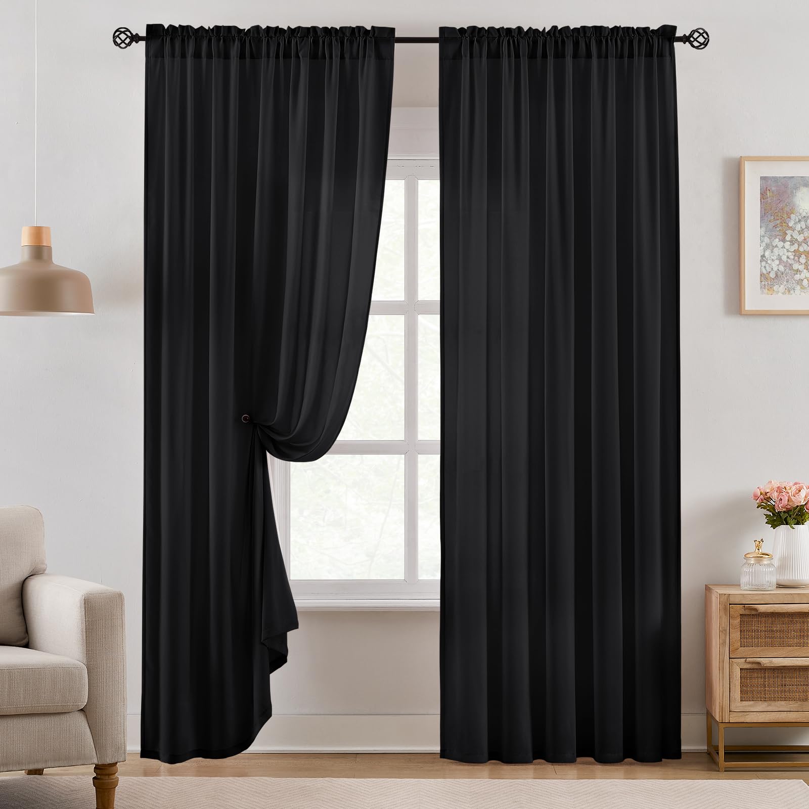 HOMEIDEAS Non-See-Through White Privacy Semi Sheer Curtains 84 Inches Long 2 Panels Set Light Filtering Curtains for Living Room Bedroom Outdoor Drapes, W52xL84