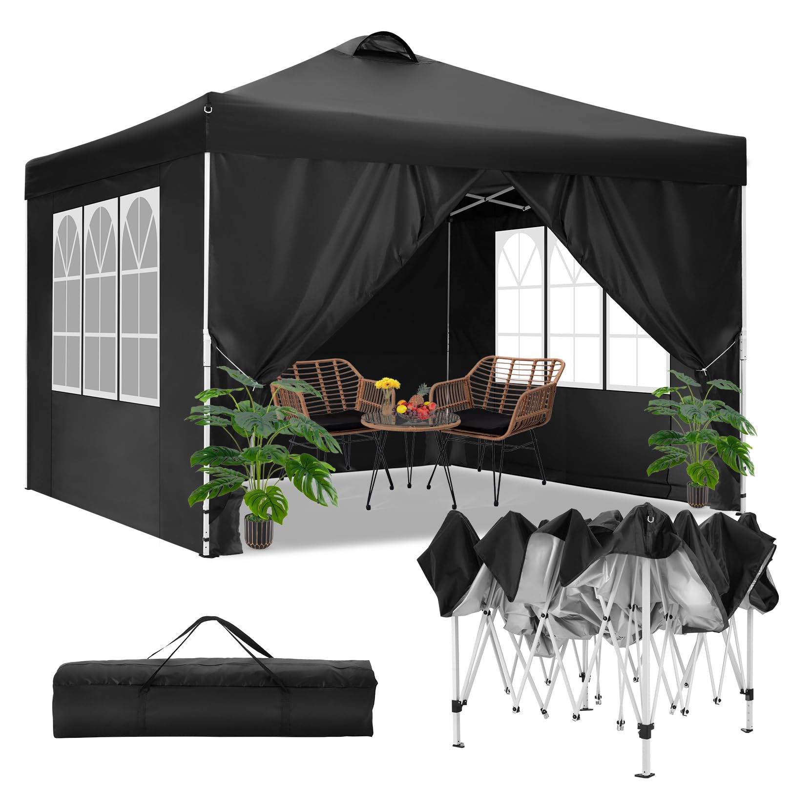 COBIZI Canopy 10x20 Pop Up Canopy Tent with 6 Sidewalls, One Push Party Tents for Parties Outdoor Wedding Waterproof Gazebo Commercial Event Tent with Sandbags, Black