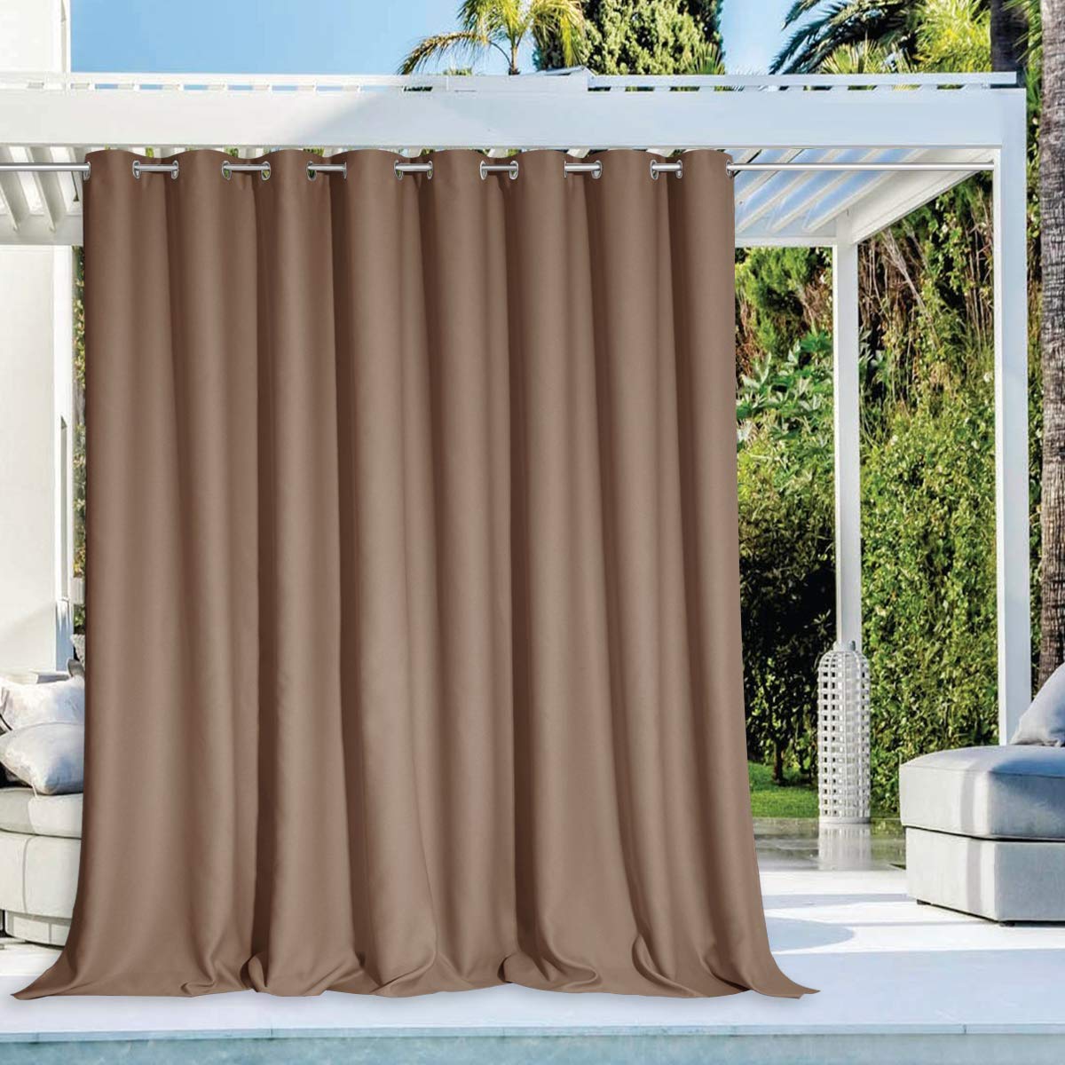 NICETOWN Outdoor Curtains for Patio Waterproof 95" L, Blackout Gazebo Curtain for Pergola/Porch Weatherproof, UV & Privacy Protection Outside Drape, 52" Wide, 1 Panel, Biscotti Beige