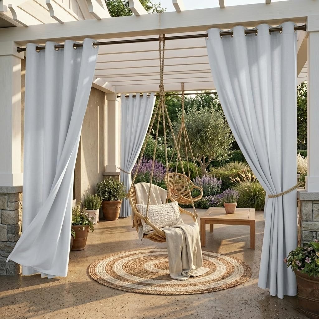 StangH 2 Panels Outdoor Curtains for Patio Waterproof, Blackout Windproof Weatherproof Thermal Insulated Drapes for Pergola/Porch, Thick Privacy Room Dividers for Pool, Grey, W52 x L84