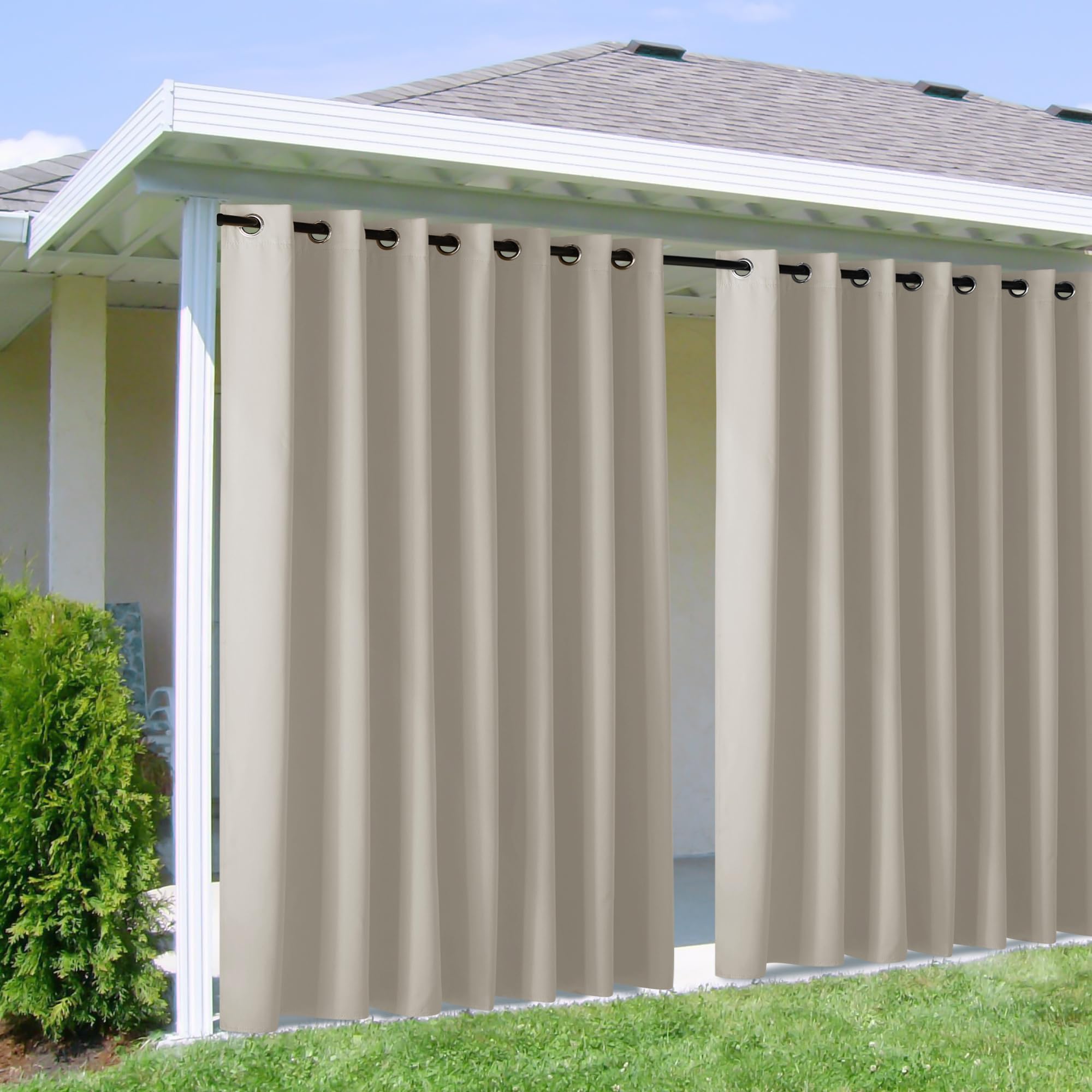 NICETOWN Outdoor Curtains for Patio Waterproof 95" L, Blackout Gazebo Curtain for Pergola/Porch Weatherproof, UV & Privacy Protection Outside Drape, 52" Wide, 1 Panel, Biscotti Beige