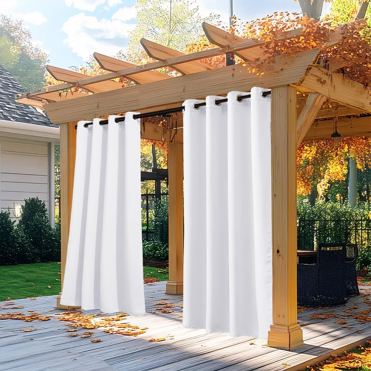 NICETOWN Outdoor Curtains for Patio Waterproof 95" L, Blackout Gazebo Curtain for Pergola/Porch Weatherproof, UV & Privacy Protection Outside Drape, 52" Wide, 1 Panel, Biscotti Beige
