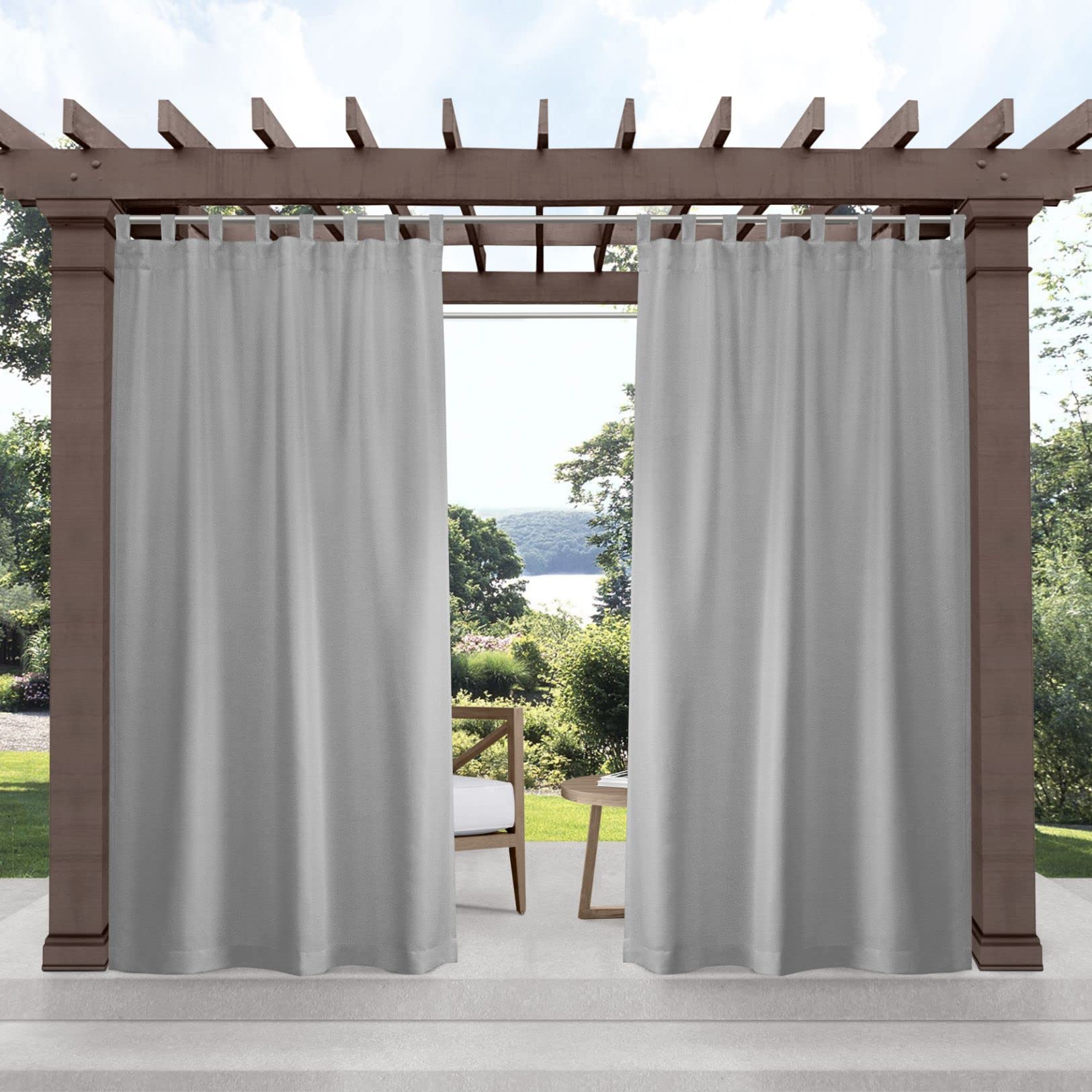 Exclusive Home Cabana Solid Indoor/Outdoor Light Filtering Hook-and-Loop Tab Top Curtain Panel Pair, 54"x96", Vanilla