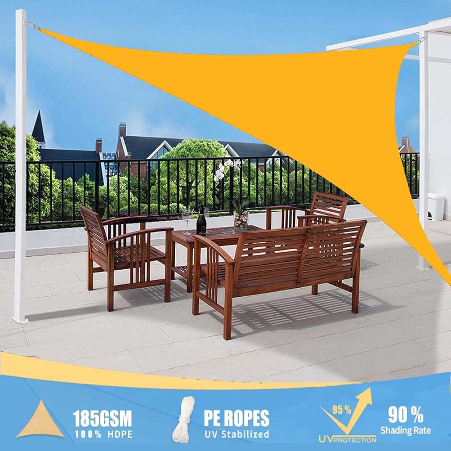 Triangle Waterproof Shade Sail, Heavy Duty Sun Shade Net Awning, UV Resistant Outdoor Canopy, 95% UV Blockage Screen Awning, for Patio, Porch, Pool, Garden