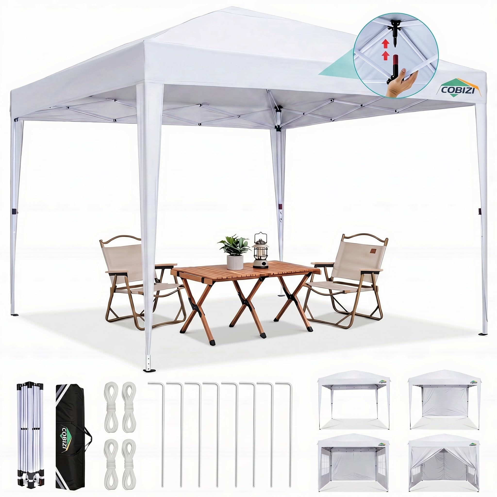COBIZI 10x20 FT Pop up Canopy Tent with Sidewalls, Party Tents for Parties, Carpas para Fiestas, Easy Set Large Outdoor Popup Patio Gazebo for Backyard,Weddings,Vendor,Commercial Event,White (Upgrade)