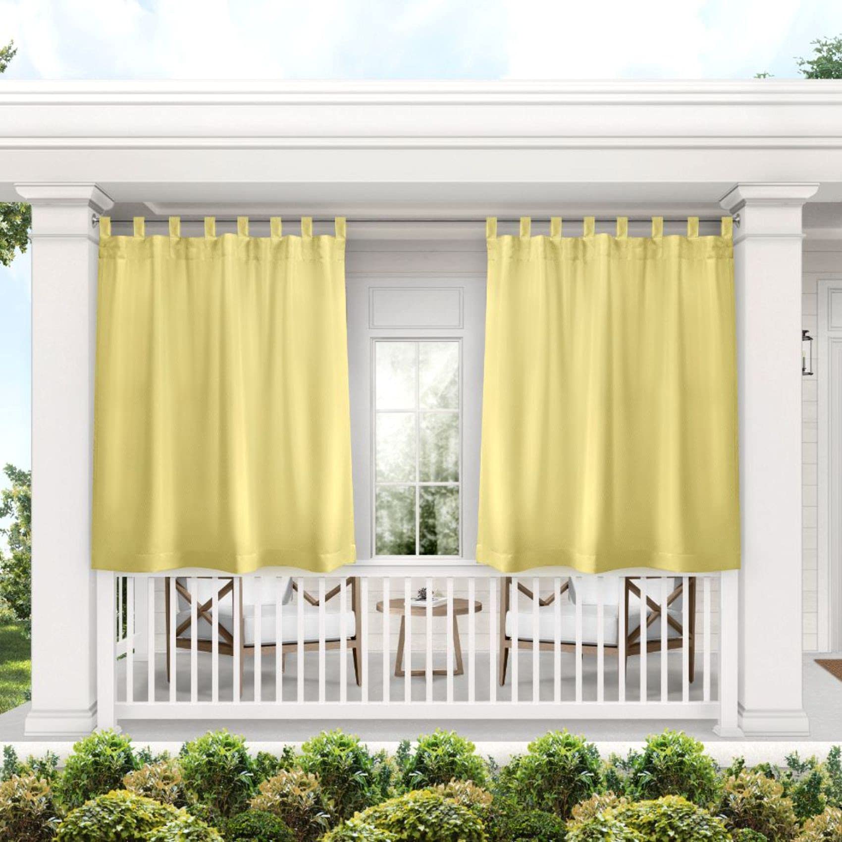 Exclusive Home Cabana Solid Indoor/Outdoor Light Filtering Hook-and-Loop Tab Top Curtain Panel Pair, 54"x63", White