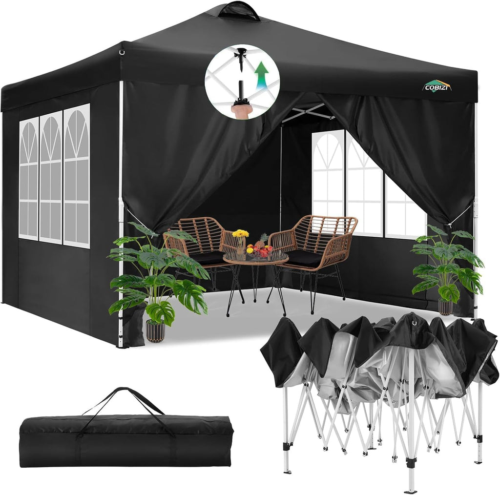 COBIZI Canopy 10x20 Pop Up Canopy Tent with 6 Sidewalls, One Push Party Tents for Parties Outdoor Wedding Waterproof Gazebo Commercial Event Tent with Sandbags, Black