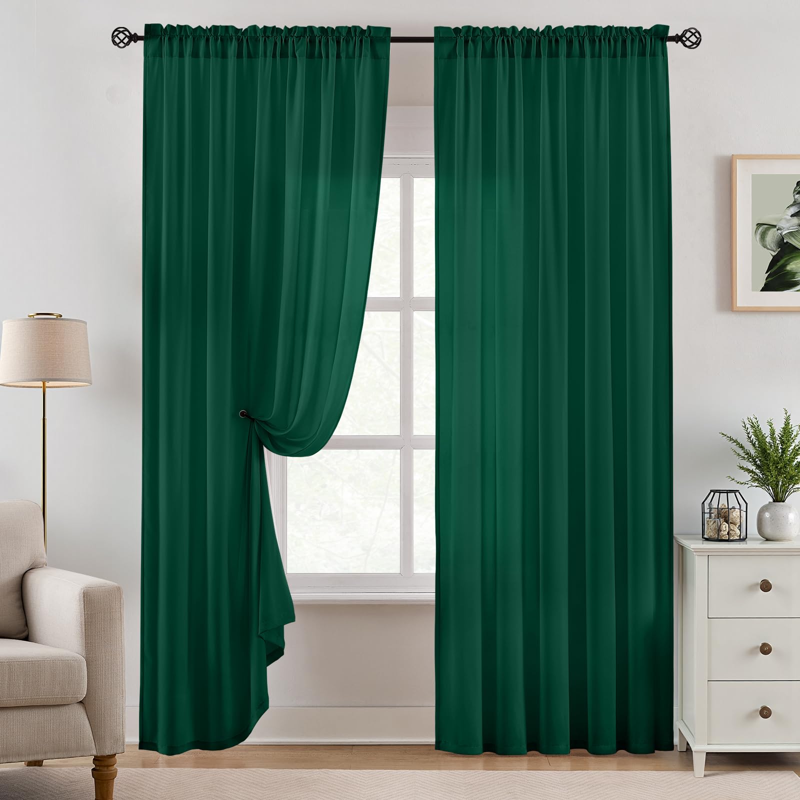 HOMEIDEAS Non-See-Through White Privacy Semi Sheer Curtains 84 Inches Long 2 Panels Set Light Filtering Curtains for Living Room Bedroom Outdoor Drapes, W52xL84
