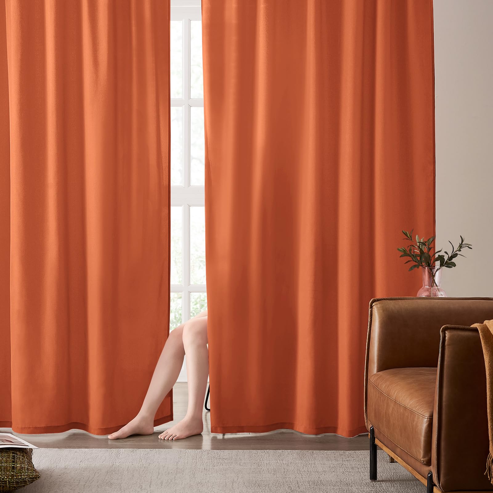 HOMEIDEAS Non-See-Through White Privacy Semi Sheer Curtains 84 Inches Long 2 Panels Set Light Filtering Curtains for Living Room Bedroom Outdoor Drapes, W52xL84