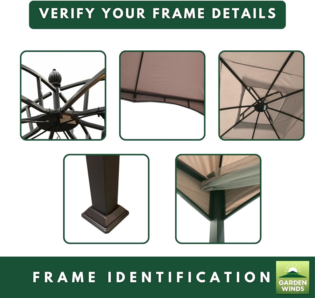 Garden Winds Durable 350 Replacement Canopy Top Compatible with Allen Roth 10' x 12' Gazebo Models GF-12S004B, TPGAZ17-002 - Beige