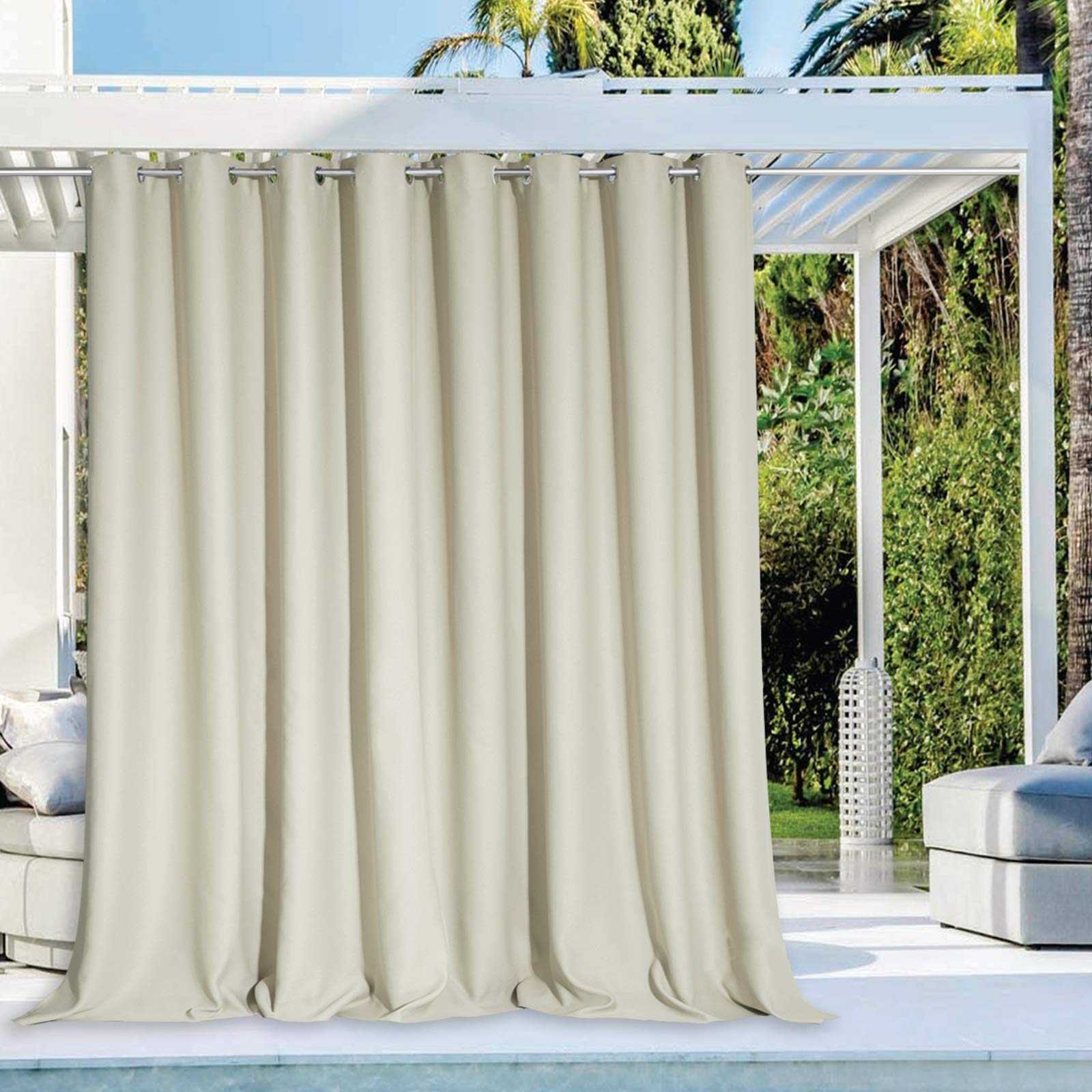 NICETOWN Outdoor Curtains for Patio Waterproof 95" L, Blackout Gazebo Curtain for Pergola/Porch Weatherproof, UV & Privacy Protection Outside Drape, 52" Wide, 1 Panel, Biscotti Beige
