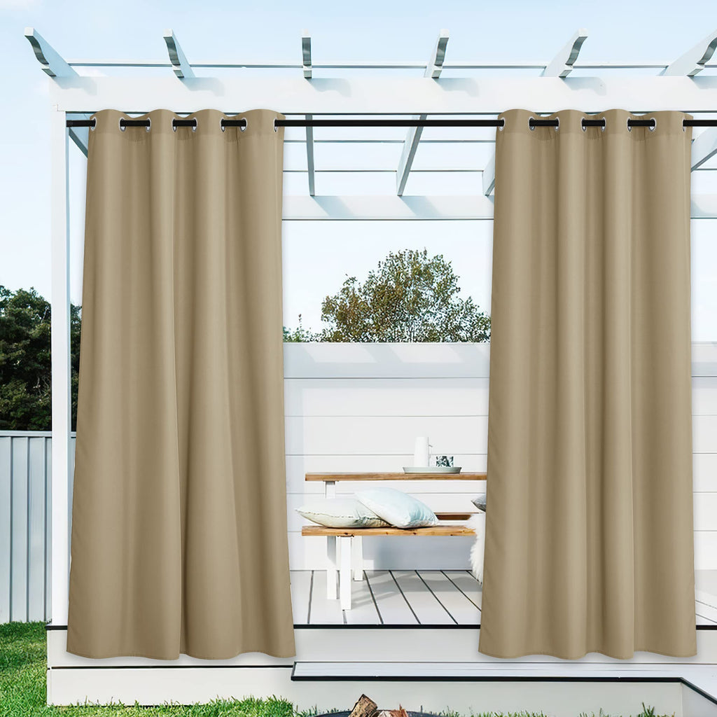 NICETOWN Outdoor Curtains for Patio Waterproof 95" L, Blackout Gazebo Curtain for Pergola/Porch Weatherproof, UV & Privacy Protection Outside Drape, 52" Wide, 1 Panel, Biscotti Beige