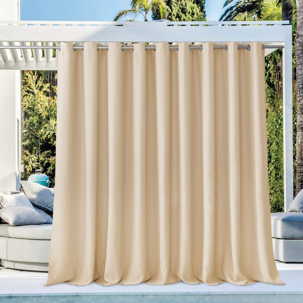 NICETOWN Outdoor Curtains for Patio Waterproof 95" L, Blackout Gazebo Curtain for Pergola/Porch Weatherproof, UV & Privacy Protection Outside Drape, 52" Wide, 1 Panel, Biscotti Beige