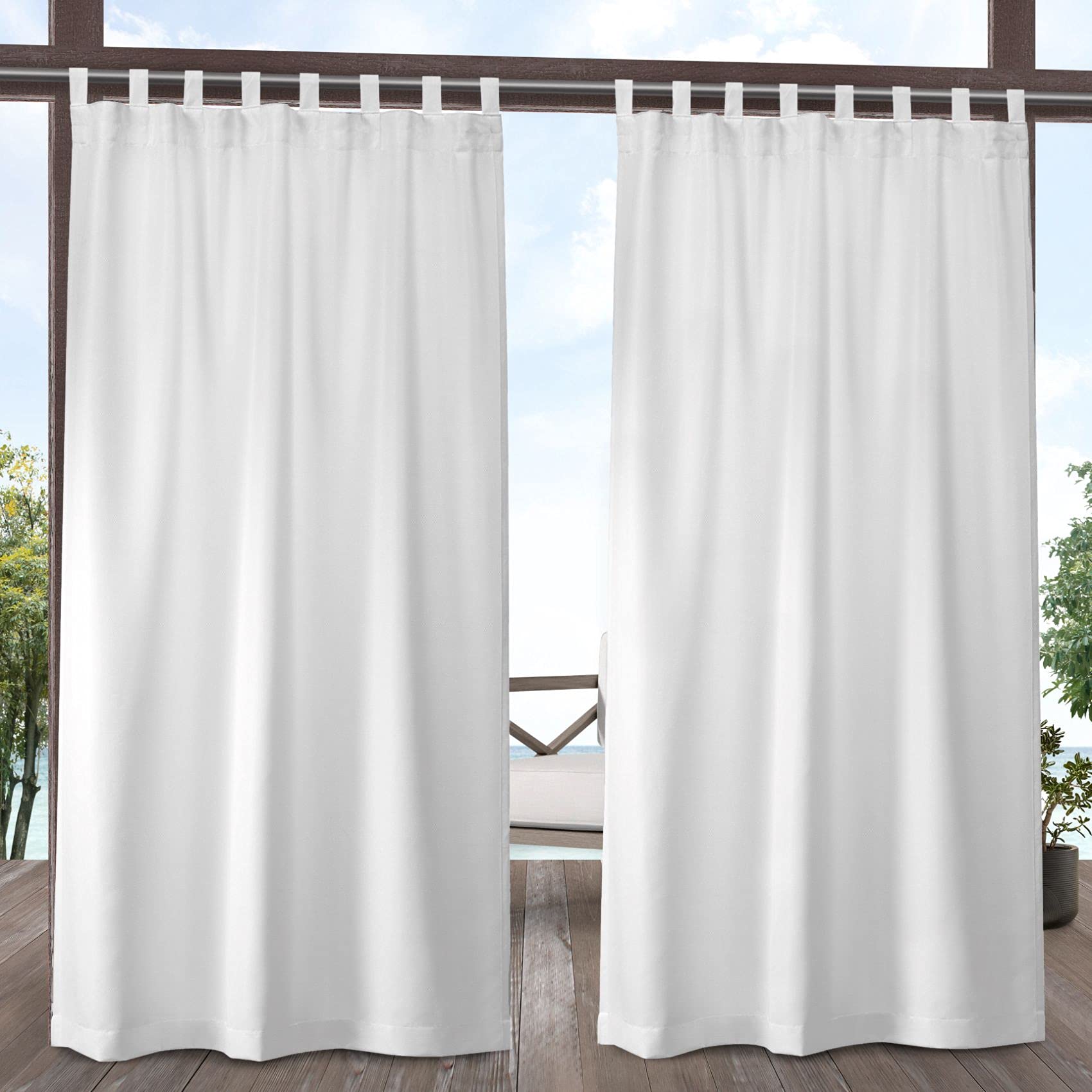 Exclusive Home Cabana Solid Indoor/Outdoor Light Filtering Hook-and-Loop Tab Top Curtain Panel Pair, 54"x96", Vanilla