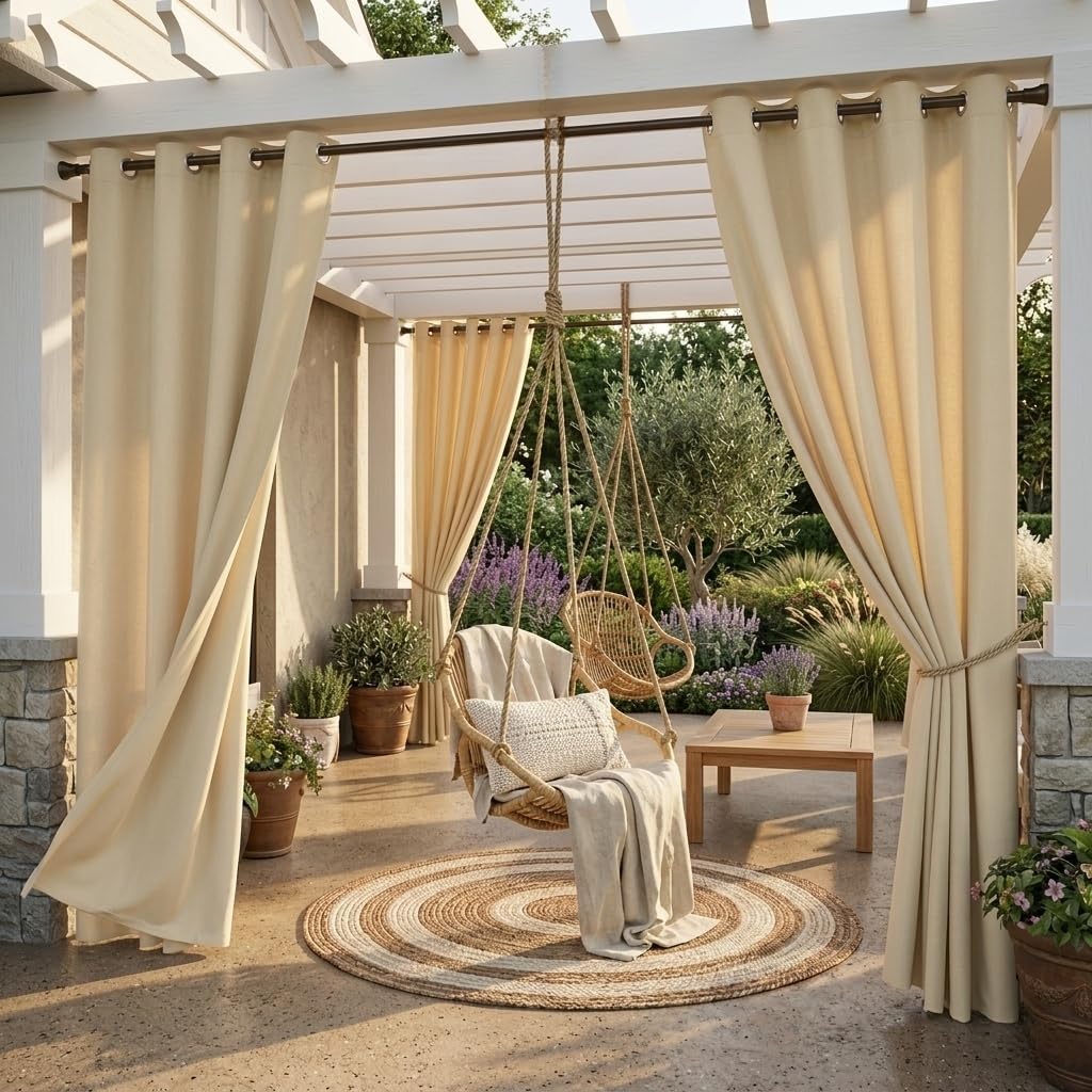 StangH 2 Panels Outdoor Curtains for Patio Waterproof, Blackout Windproof Weatherproof Thermal Insulated Drapes for Pergola/Porch, Thick Privacy Room Dividers for Pool, Grey, W52 x L84