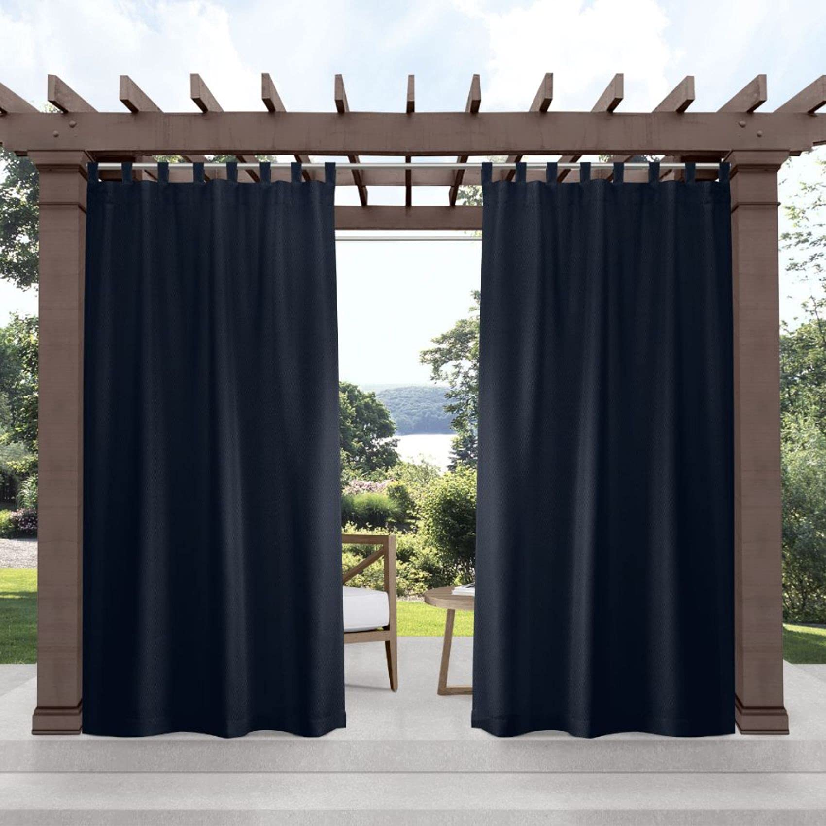 Exclusive Home Cabana Solid Indoor/Outdoor Light Filtering Hook-and-Loop Tab Top Curtain Panel Pair, 54"x63", White