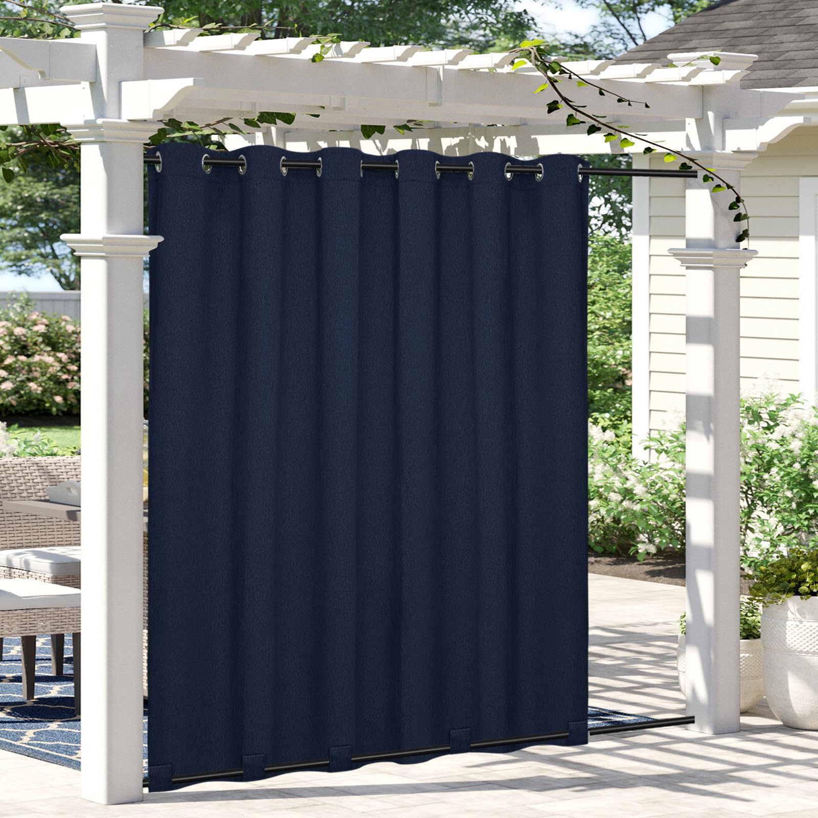 Easy-Going Linen Look Outdoor Curtains Waterproof Windproof Porch Curtains, Soft Thicken Outdoor Privacy Curtains for Patio, Gazebo, Grommet Top and Tab Bottom Drape, 1 Panel, 54x84 inch, White