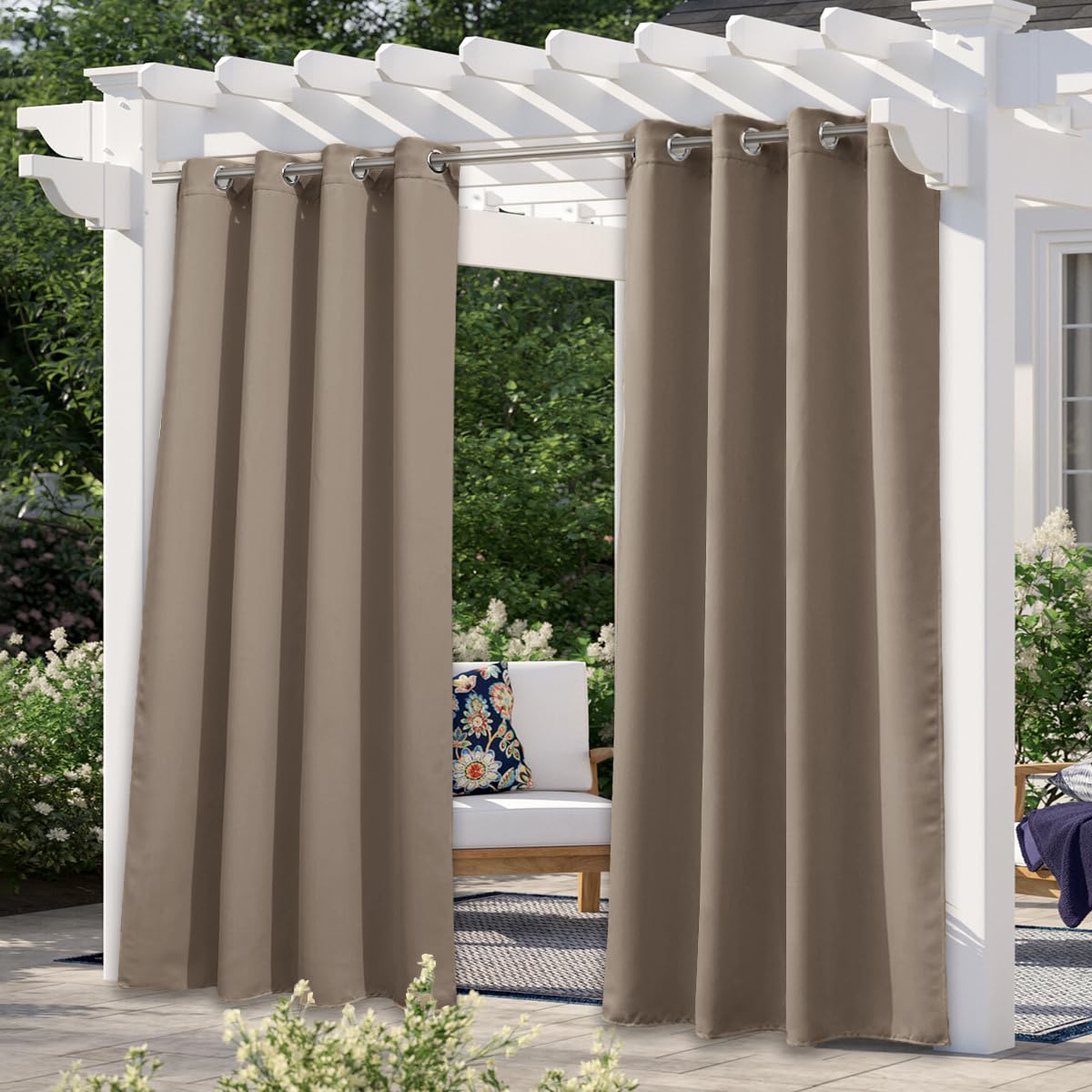 NICETOWN Outdoor Curtains for Patio Waterproof 95" L, Blackout Gazebo Curtain for Pergola/Porch Weatherproof, UV & Privacy Protection Outside Drape, 52" Wide, 1 Panel, Biscotti Beige