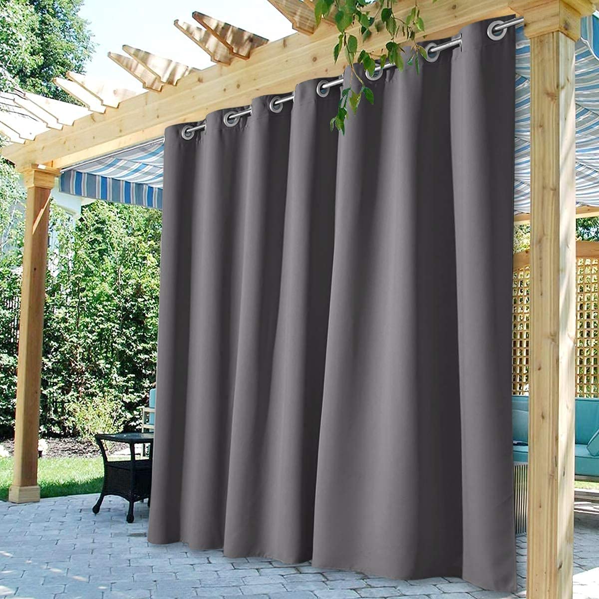 StangH 2 Panels Outdoor Curtains for Patio Waterproof, Blackout Windproof Weatherproof Thermal Insulated Drapes for Pergola/Porch, Thick Privacy Room Dividers for Pool, Grey, W52 x L84
