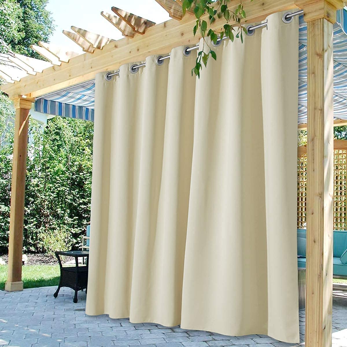 StangH 2 Panels Outdoor Curtains for Patio Waterproof, Blackout Windproof Weatherproof Thermal Insulated Drapes for Pergola/Porch, Thick Privacy Room Dividers for Pool, Grey, W52 x L84