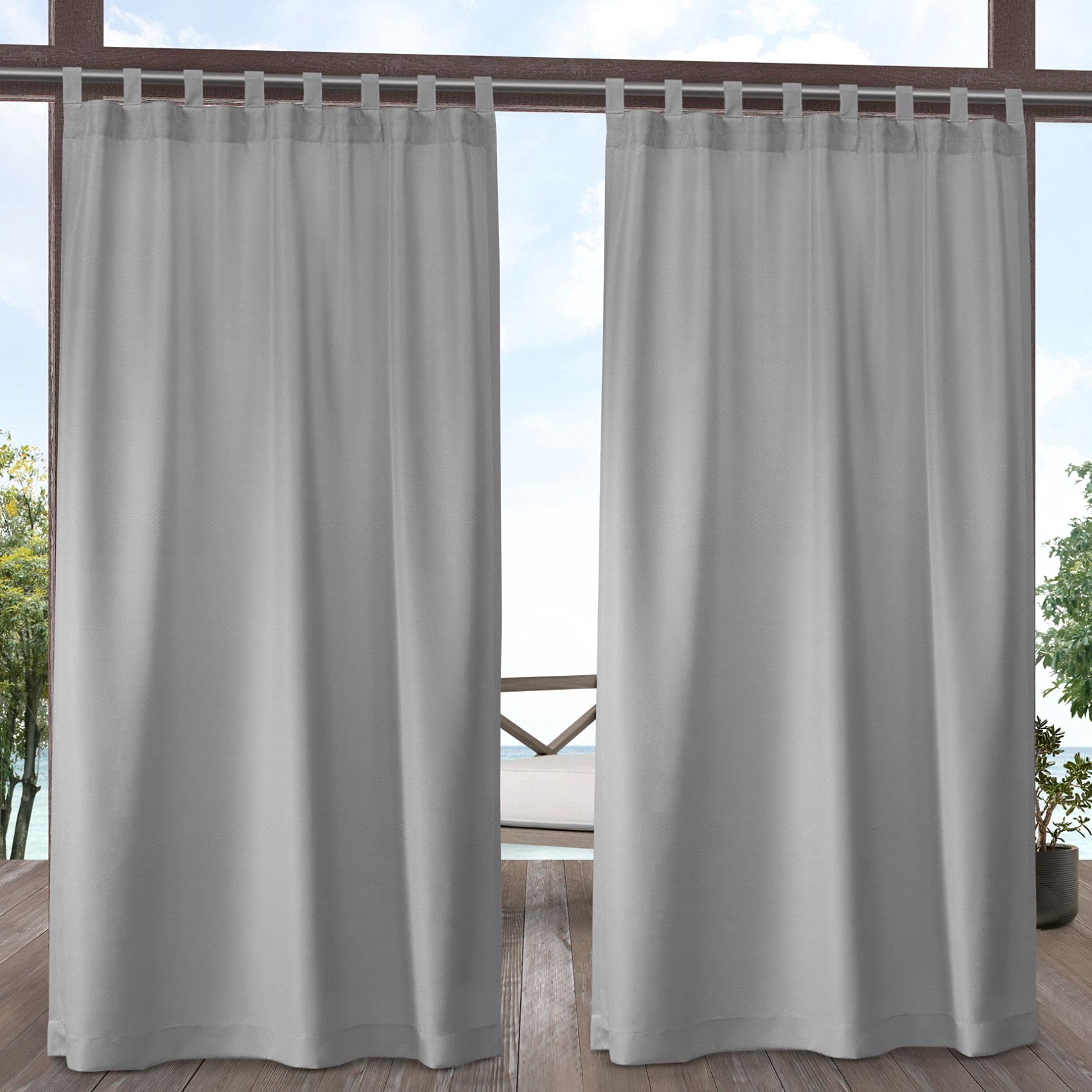 Exclusive Home Cabana Solid Indoor/Outdoor Light Filtering Hook-and-Loop Tab Top Curtain Panel Pair, 54"x96", Vanilla