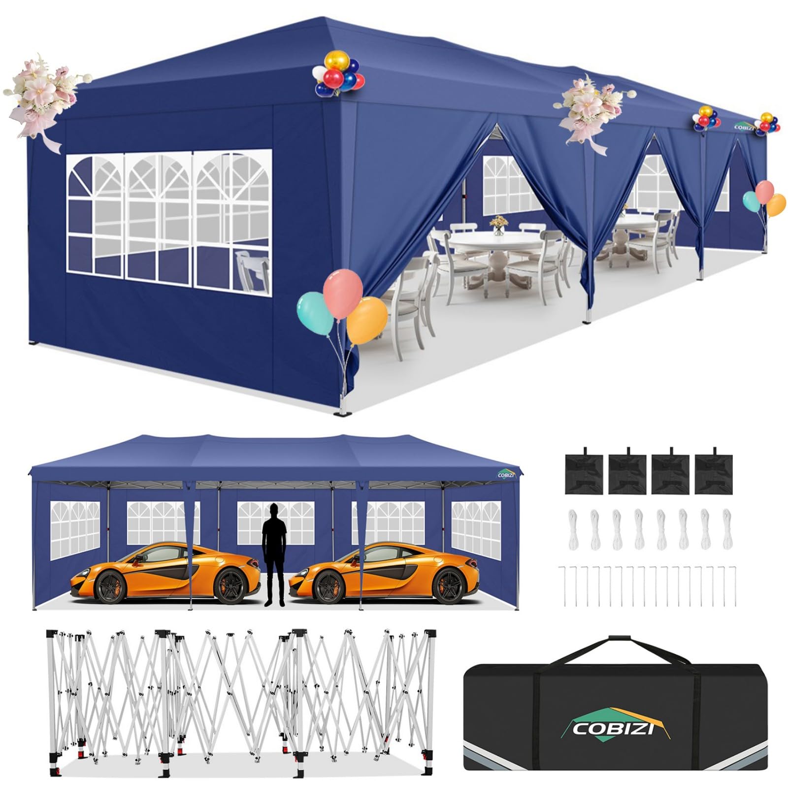 COBIZI 10x20 FT Pop up Canopy Tent with Sidewalls, Party Tents for Parties, Carpas para Fiestas, Easy Set Large Outdoor Popup Patio Gazebo for Backyard,Weddings,Vendor,Commercial Event,White (Upgrade)