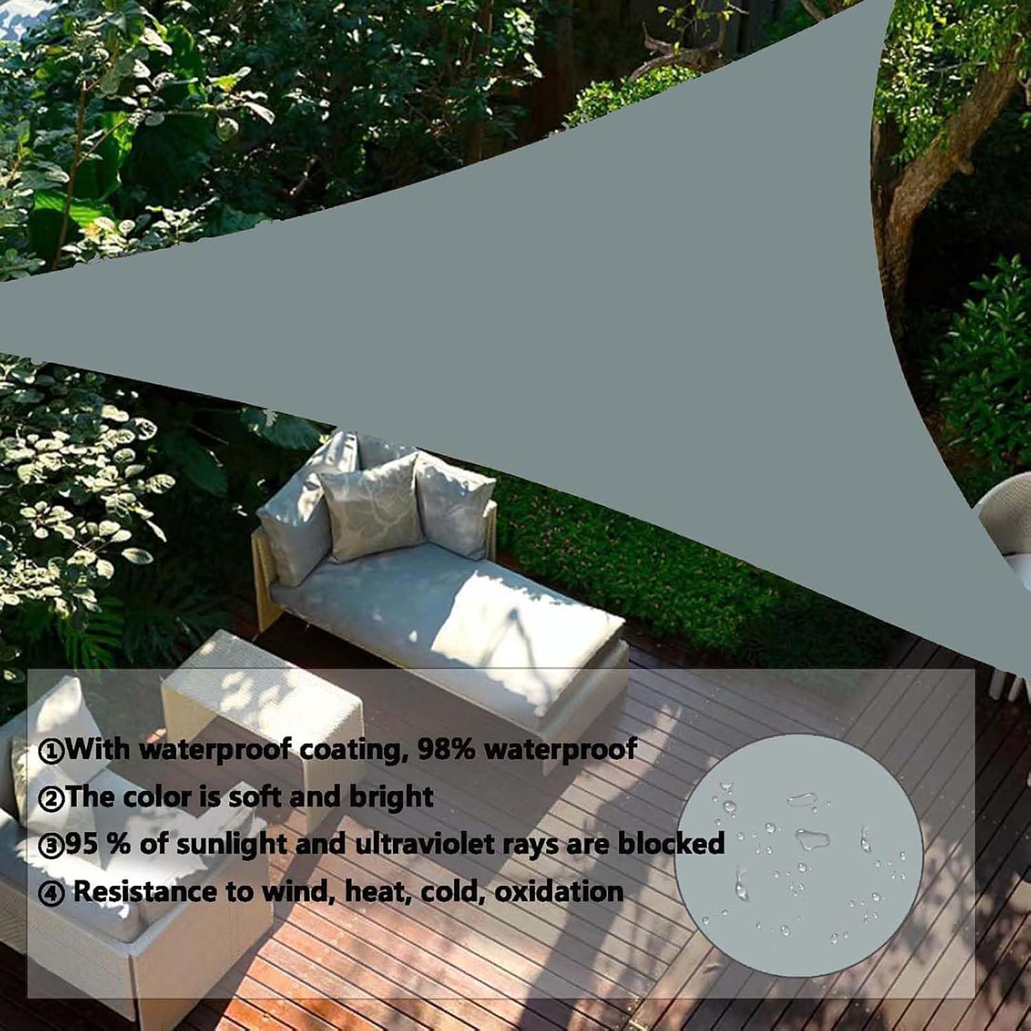 Triangle Sun Shade Sail Waterproof Canopy, Triangular UV Resistant Awning, Curved Edges Shade Cloth, Outdoor Sunshade Cover for Patio, Garden, Deck, Backyard, Carport, Pool