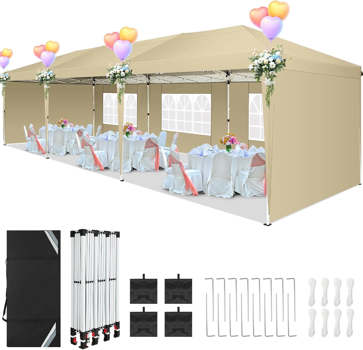 COBIZI 10x20 FT Pop up Canopy Tent with Sidewalls, Party Tents for Parties, Carpas para Fiestas, Easy Set Large Outdoor Popup Patio Gazebo for Backyard,Weddings,Vendor,Commercial Event,White (Upgrade)