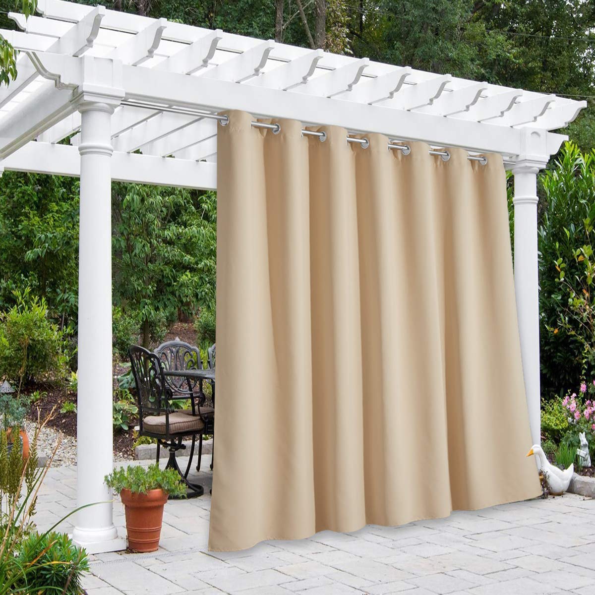 NICETOWN Outdoor Curtains for Patio Waterproof 95" L, Blackout Gazebo Curtain for Pergola/Porch Weatherproof, UV & Privacy Protection Outside Drape, 52" Wide, 1 Panel, Biscotti Beige