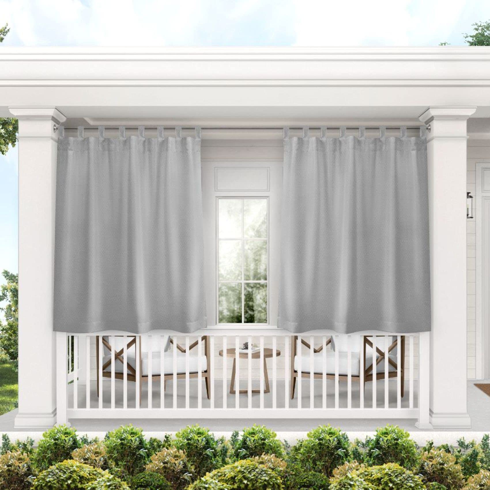 Exclusive Home Cabana Solid Indoor/Outdoor Light Filtering Hook-and-Loop Tab Top Curtain Panel Pair, 54"x96", Vanilla